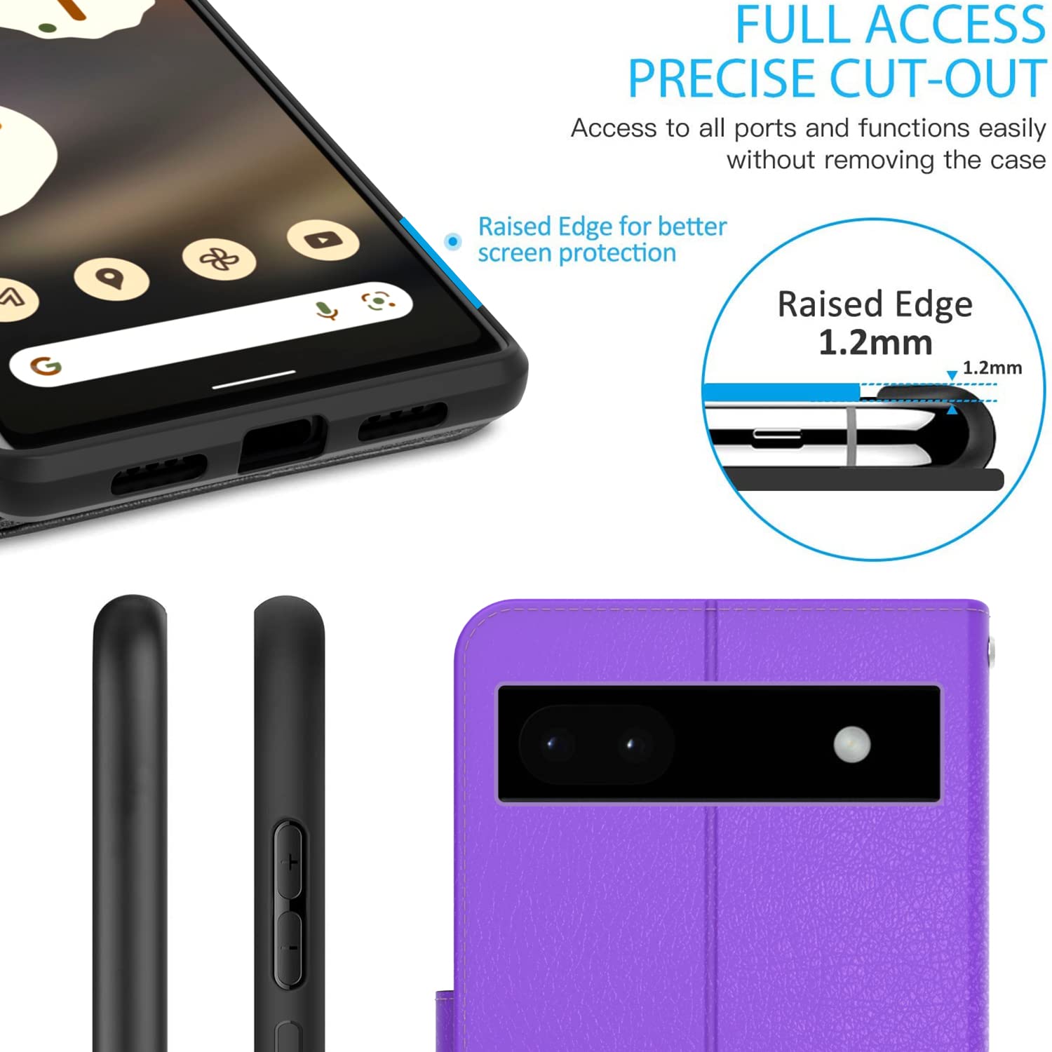 Google Pixel 6a Case with RFID Blocking - Purple PU Leather Wallet Cover for Daily Use