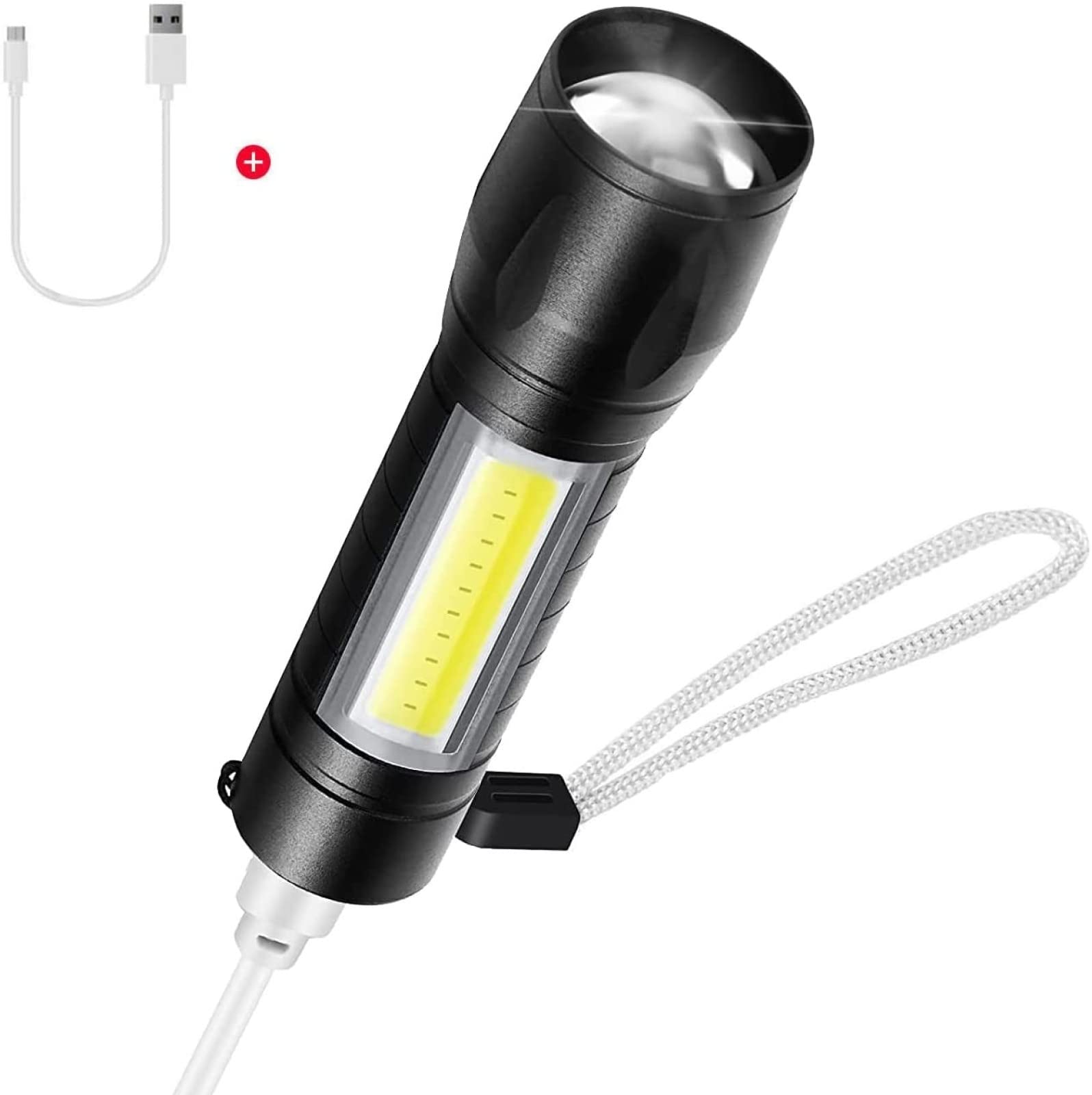 Rechargeable Tactical Flashlight with COB Strobe Light - Mini LED Flashlight for Camping, Hiking, Emergency, Outdoor Adventures & Gifts | Compact, Portable & Durable for Power Outages, Night Walks & Survival Kits (Model T-6)