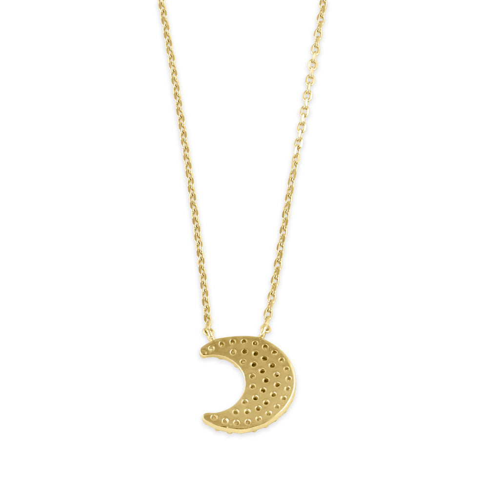 14K Solid Gold Crescent Moon CZ Necklace for Women - Dainty Layering Necklace, Minimalist Jewelry Gift for Her - Perfect for Date Night, Anniversary & Everyday Wear