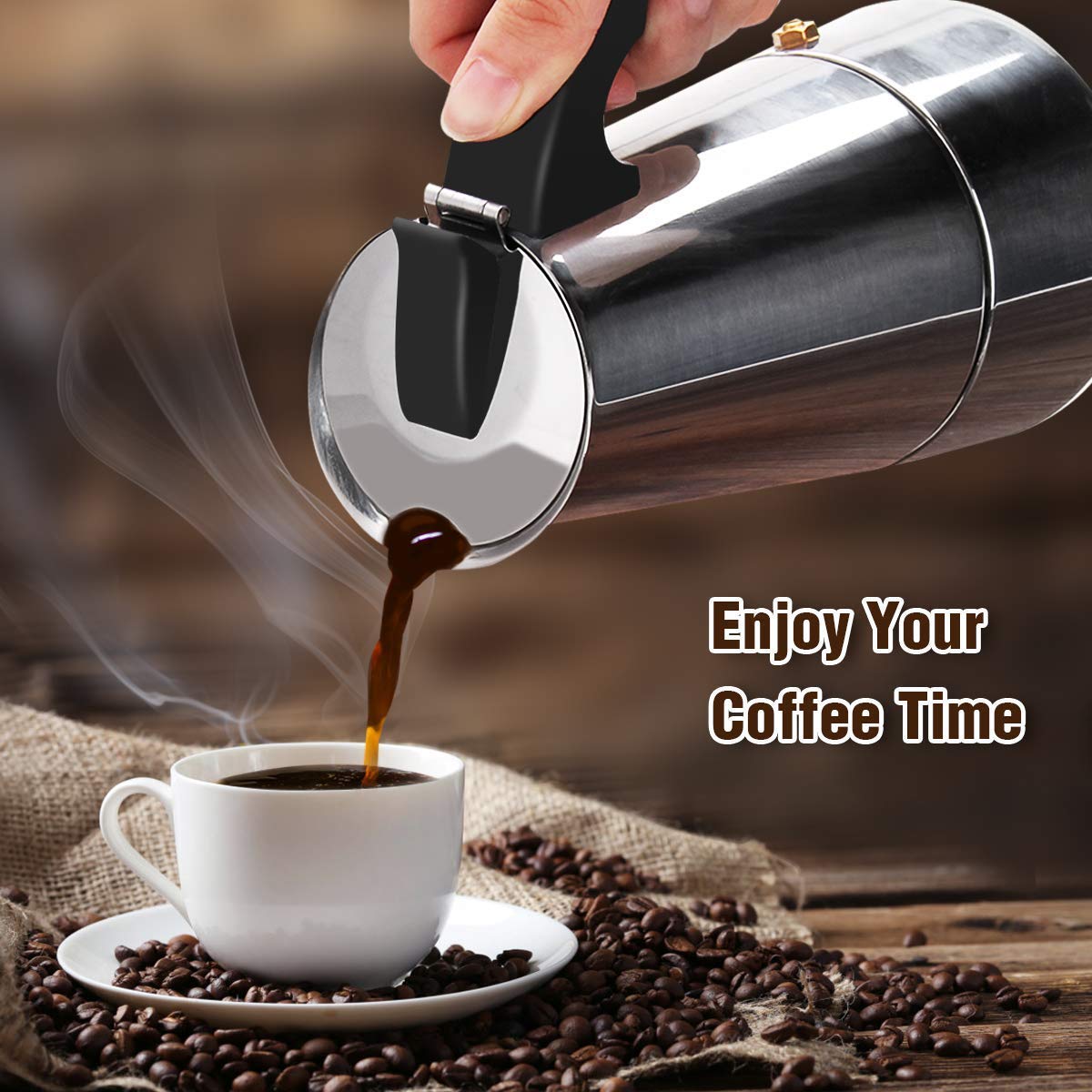 Italian Mocha Coffee Maker - 4-9 Cup (100ml-450ml) Stainless Steel Stovetop Espresso Maker, 304 Food-Grade Safe, Odor-Free & Easy to Clean - Perfect for Home Brewing, Camping & Office Use