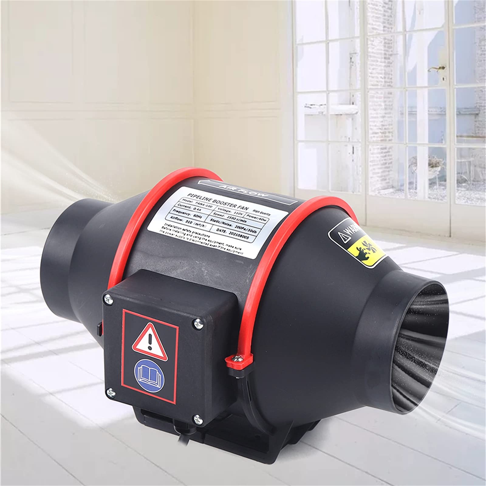 4 Inch 310CFM Inline Duct Ventilation Fan - High Power Exhaust Blower for Kitchen, Greenhouse, Grow Tent, Bathroom & BBQ Shop | Quiet Air Duct Fan for Home & Commercial Ventilation | Black