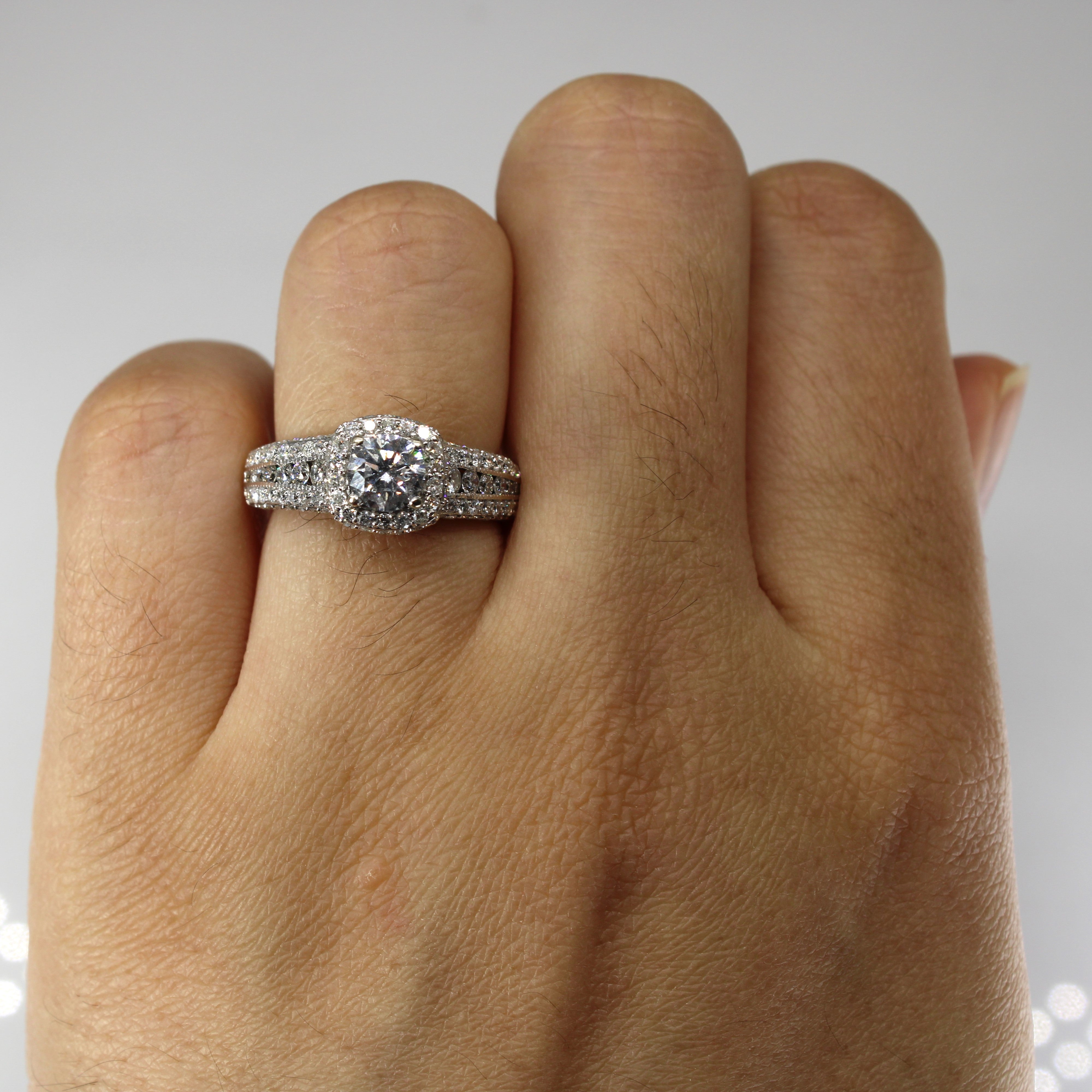 1.46ctw Halo Diamond Engagement Ring - I2 F Clarity, Size 4.5 | Wedding Proposal, Anniversary Gift for Her