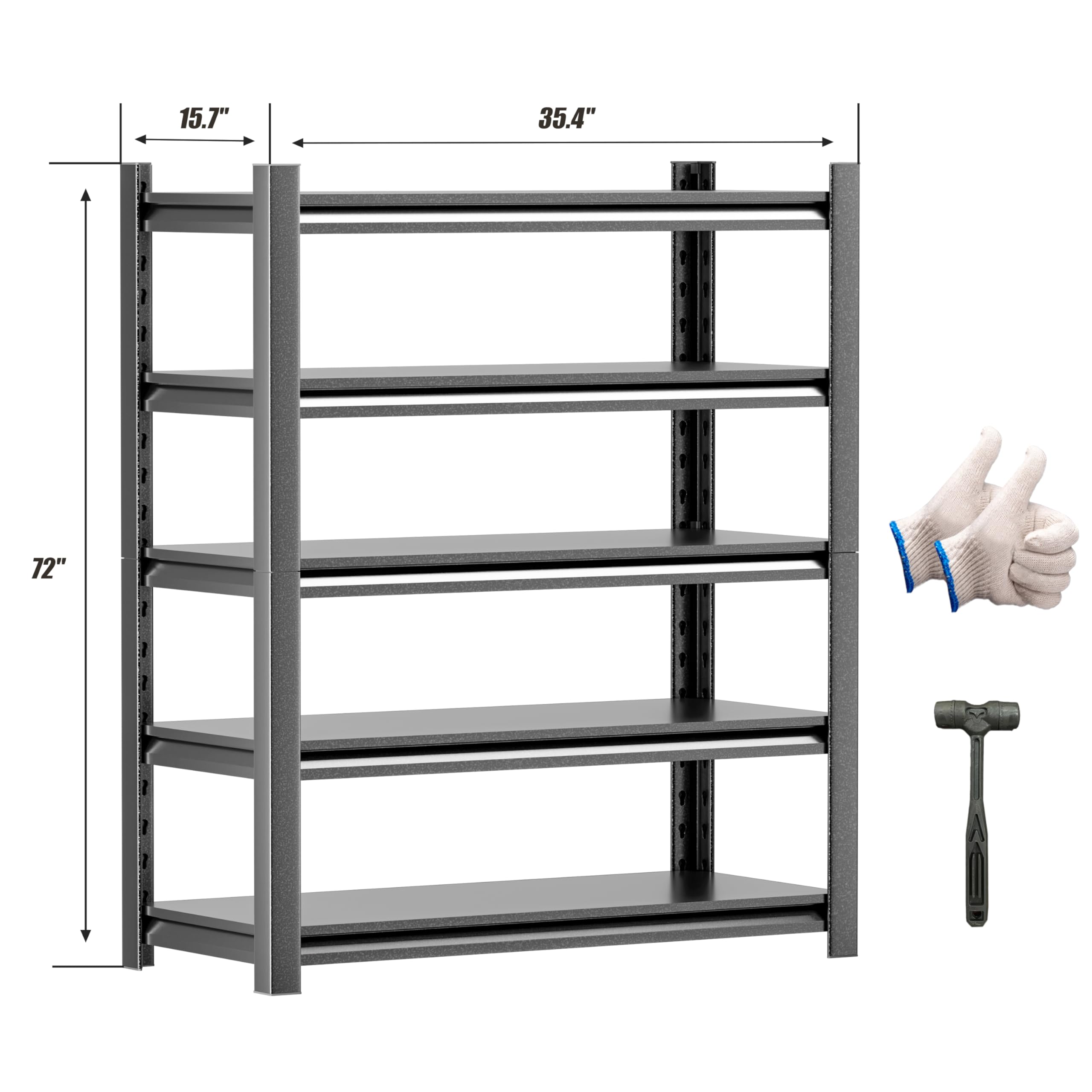 Heavy Duty 5-Tier Adjustable Metal Garage Shelving Unit 72