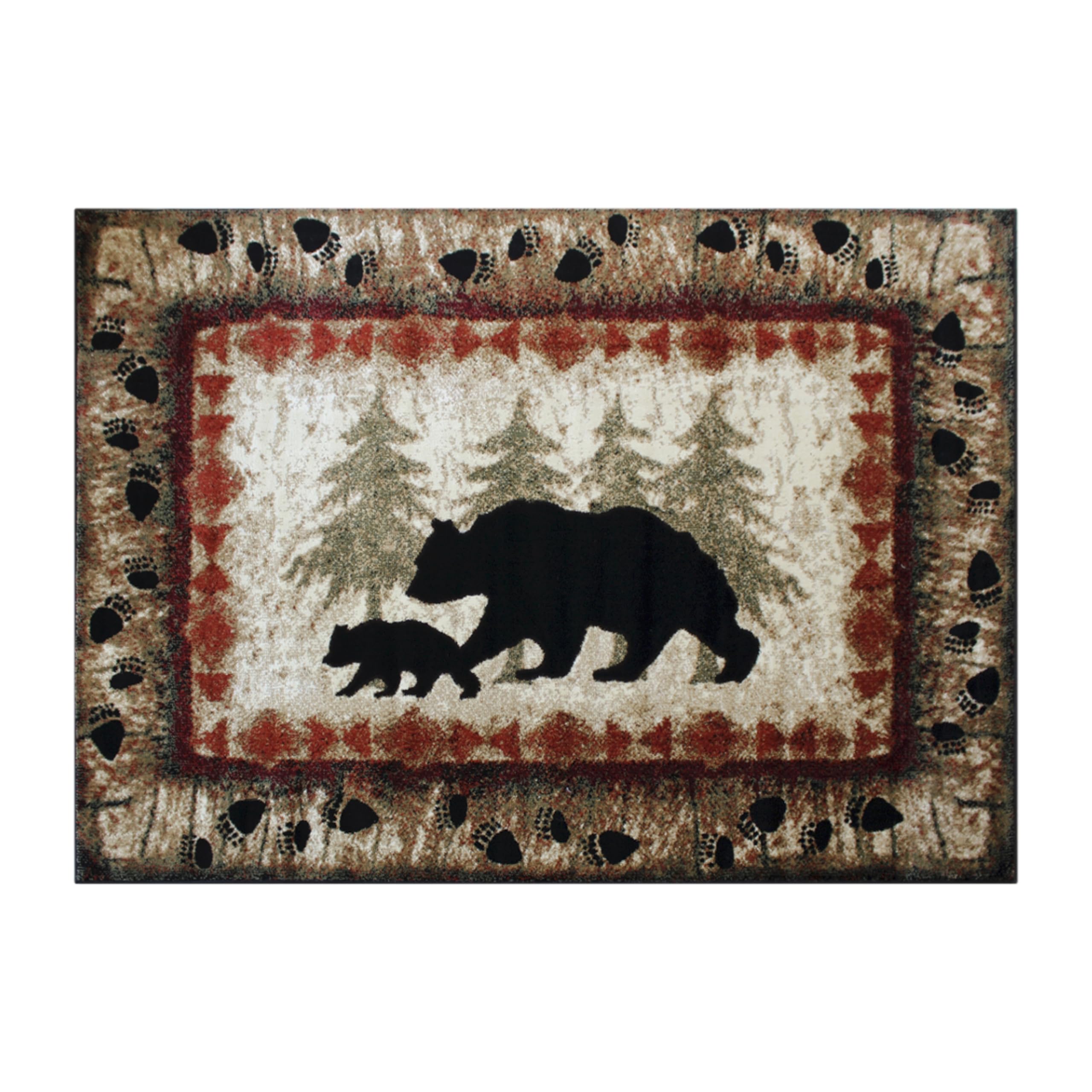 8' x 10' Rustic Lodge Wandering Black Bear and Cub Area Rug with Jute Backing - Cozy Cabin Decor for Living Room, Bedroom & Lodge Style Homes