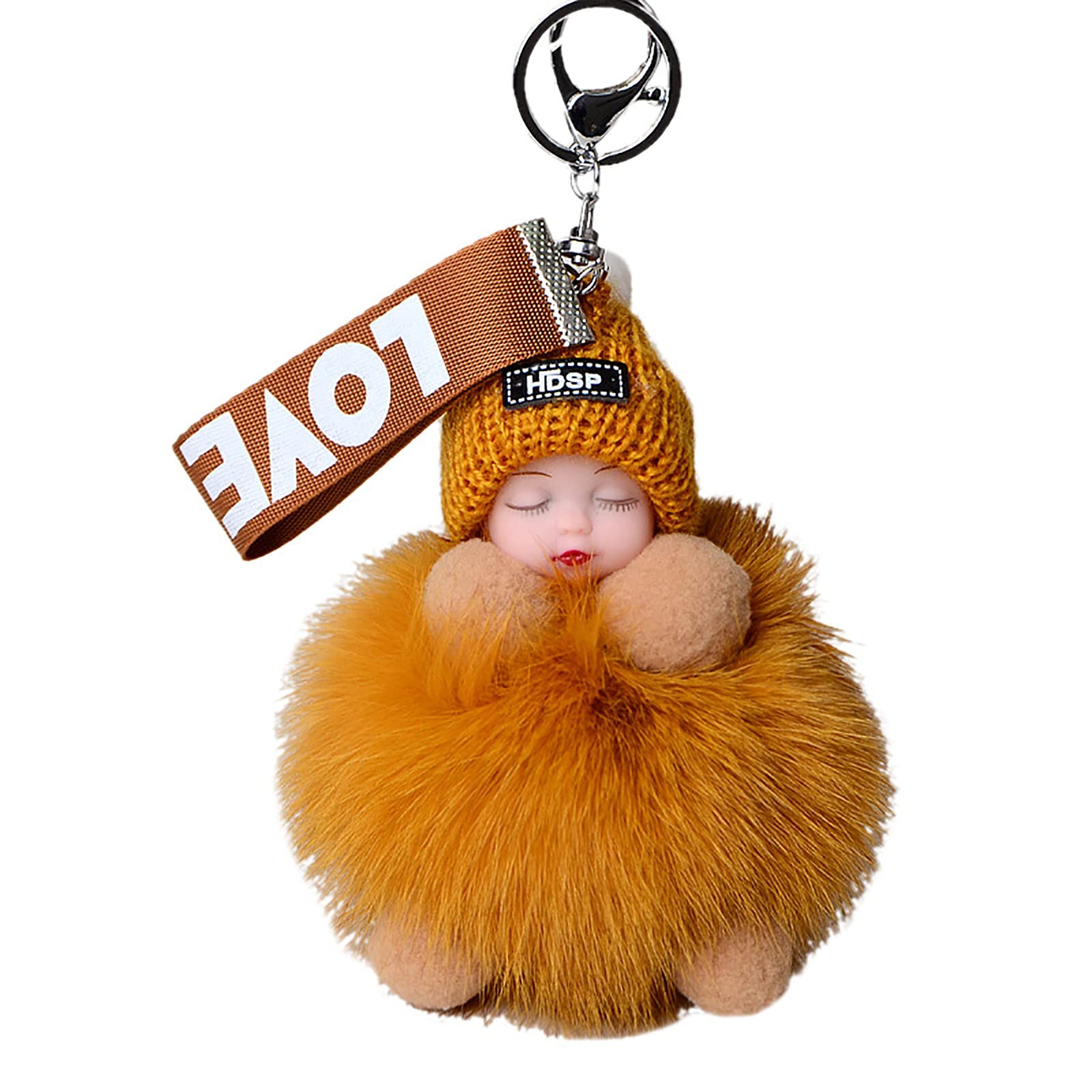 Soft Pompon Sleeping Car Baby Keychains - Furry Pendants for Handbags, Strollers, and Diaper Bags - Perfect for Baby Shower Gifts and Nursery Decor