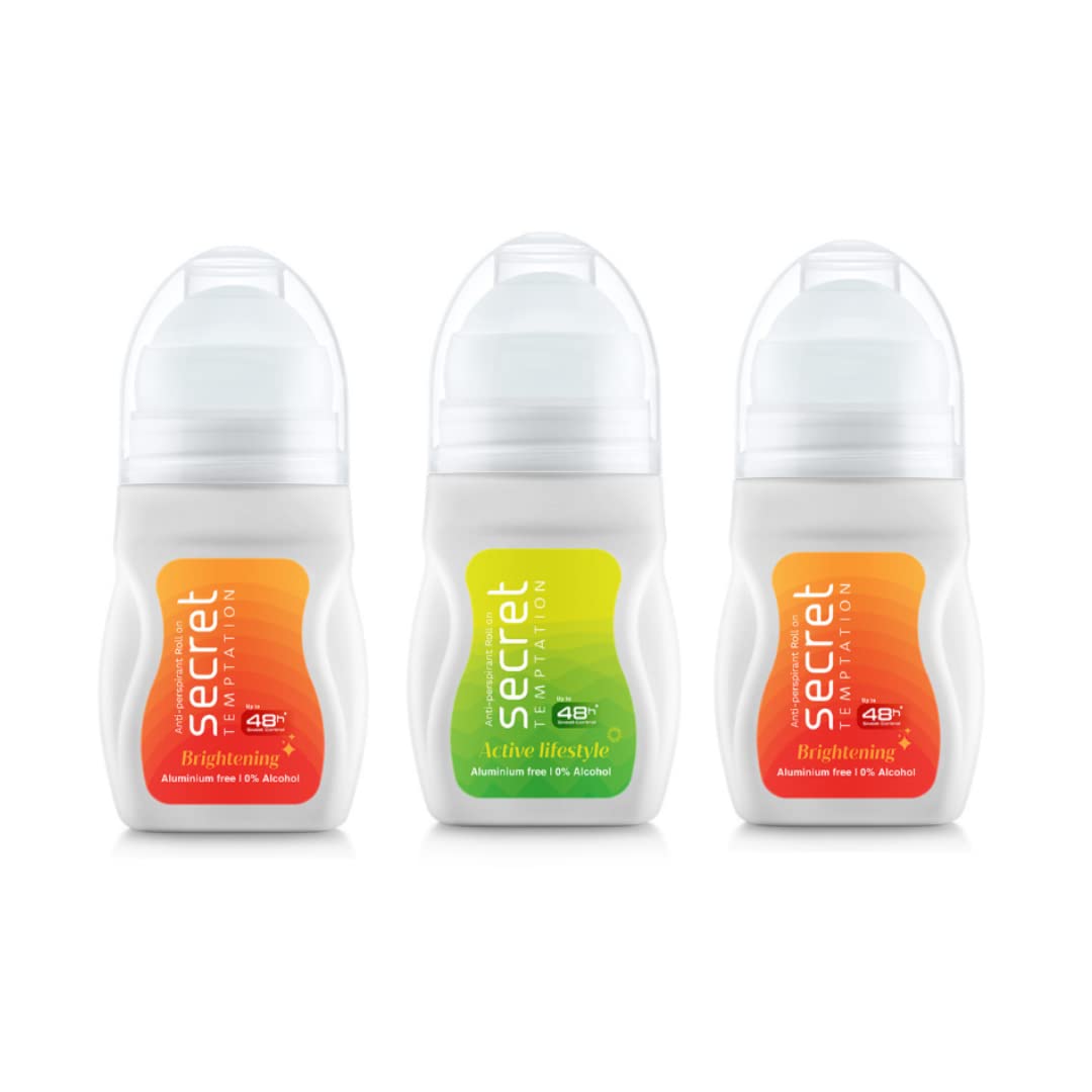 Secret Temptation Active Lifestyle & Brightening Fresh Underarm Roll-On Deodorant Combo for Women | Long-Lasting Odor Protection | Perfect for Gym, Work & Daily Freshness