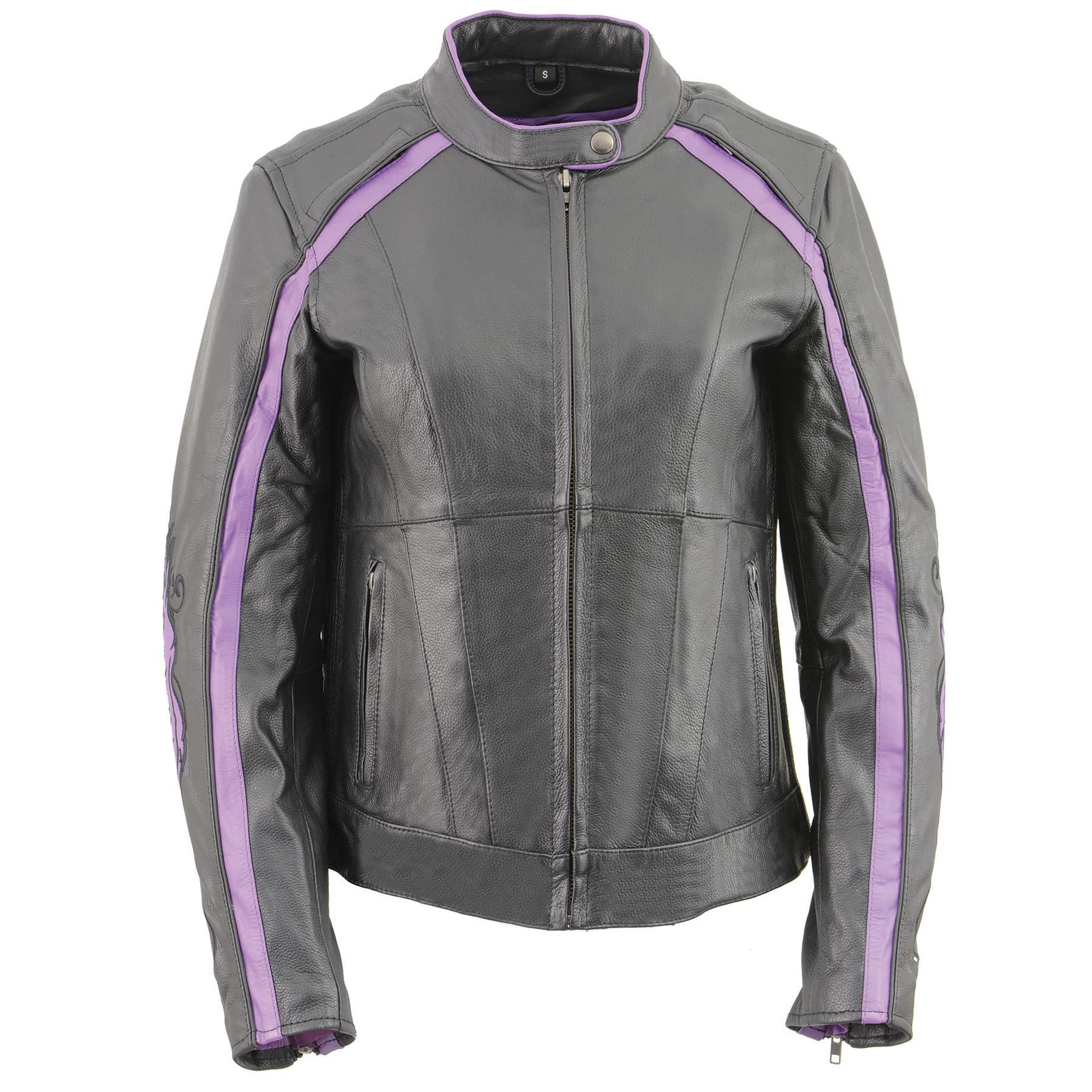 Milwaukee Leather Women's Motorcycle Jacket with Stud & Wings Detailing, Embroidered Design ML1952-PURPLE - Perfect for Biker Outfits & Fashion Streetwear