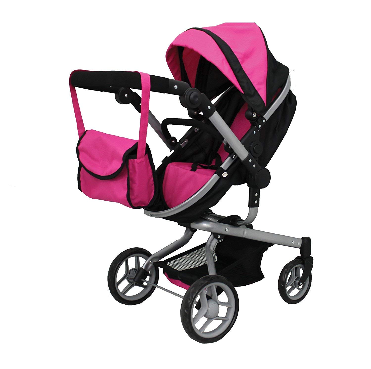 Deluxe 2-in-1 Mommy & Me Baby Doll Stroller with Diaper Bag - Foldable 32