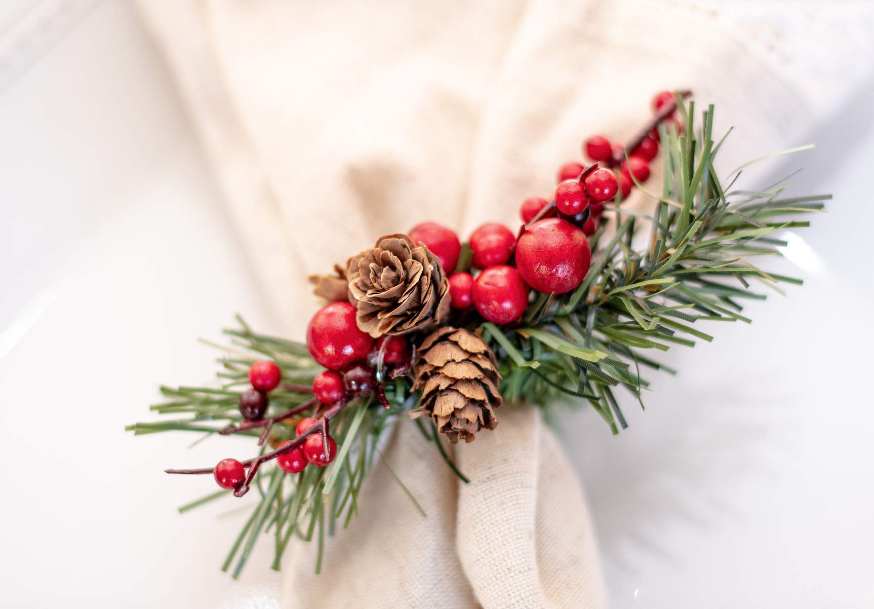 Set of 6 Rustic Christmas Table Settings - Modern Farmhouse Holiday Dinnerware with Red Berries & Pinecones | Perfect for Christmas Dinner, Holiday Parties & Festive Home Decor