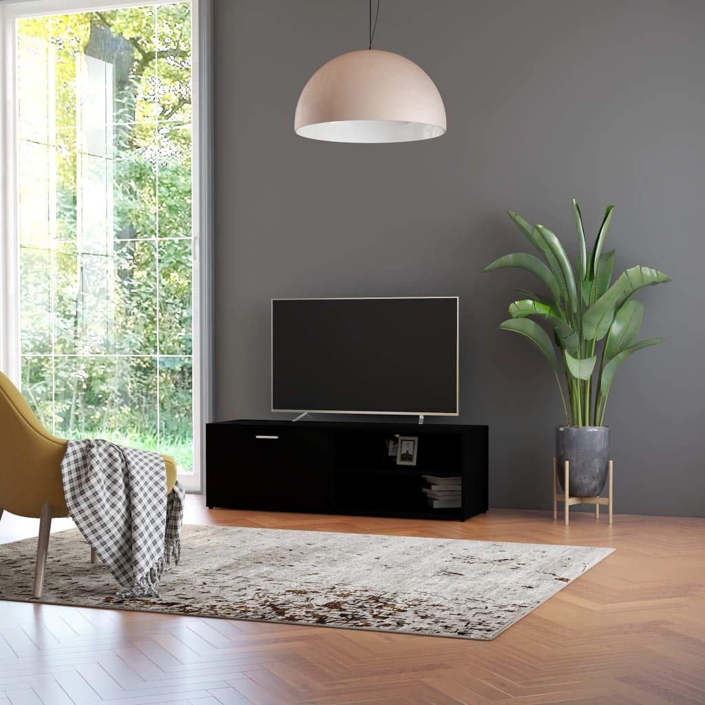 50 Inch TV Stand with Fireplace - Black TV Cabinet (47.2