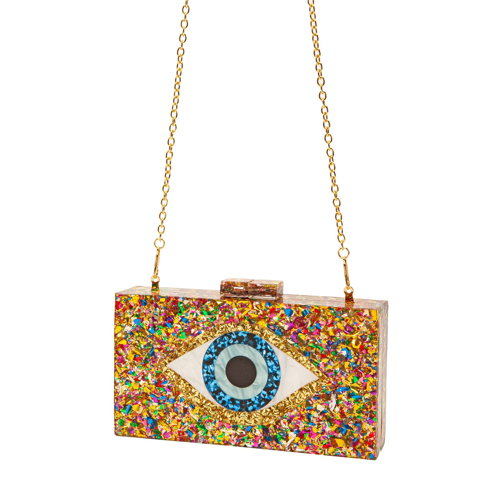 LETODE Women's Evil Eye Acrylic Clutch Purse - Glitter Evening Bag with Chain, Shoulder & Crossbody Strap - Perfect for Parties, Weddings & Night Out