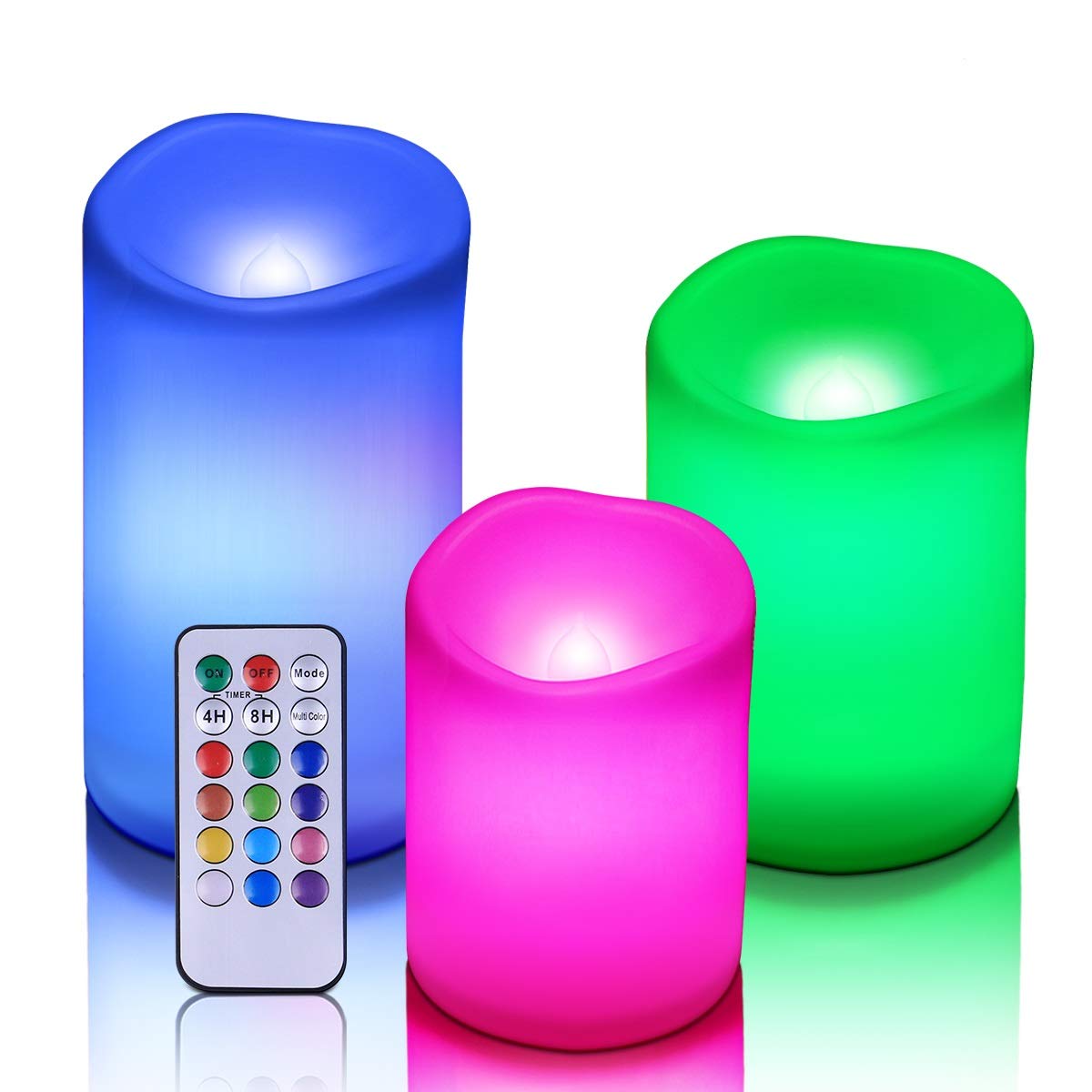 Color Changing Flameless LED Candles with Remote & Timer - Waterproof Battery Operated Candles for Indoor & Outdoor Decor (Set of 3, Plastic, 5