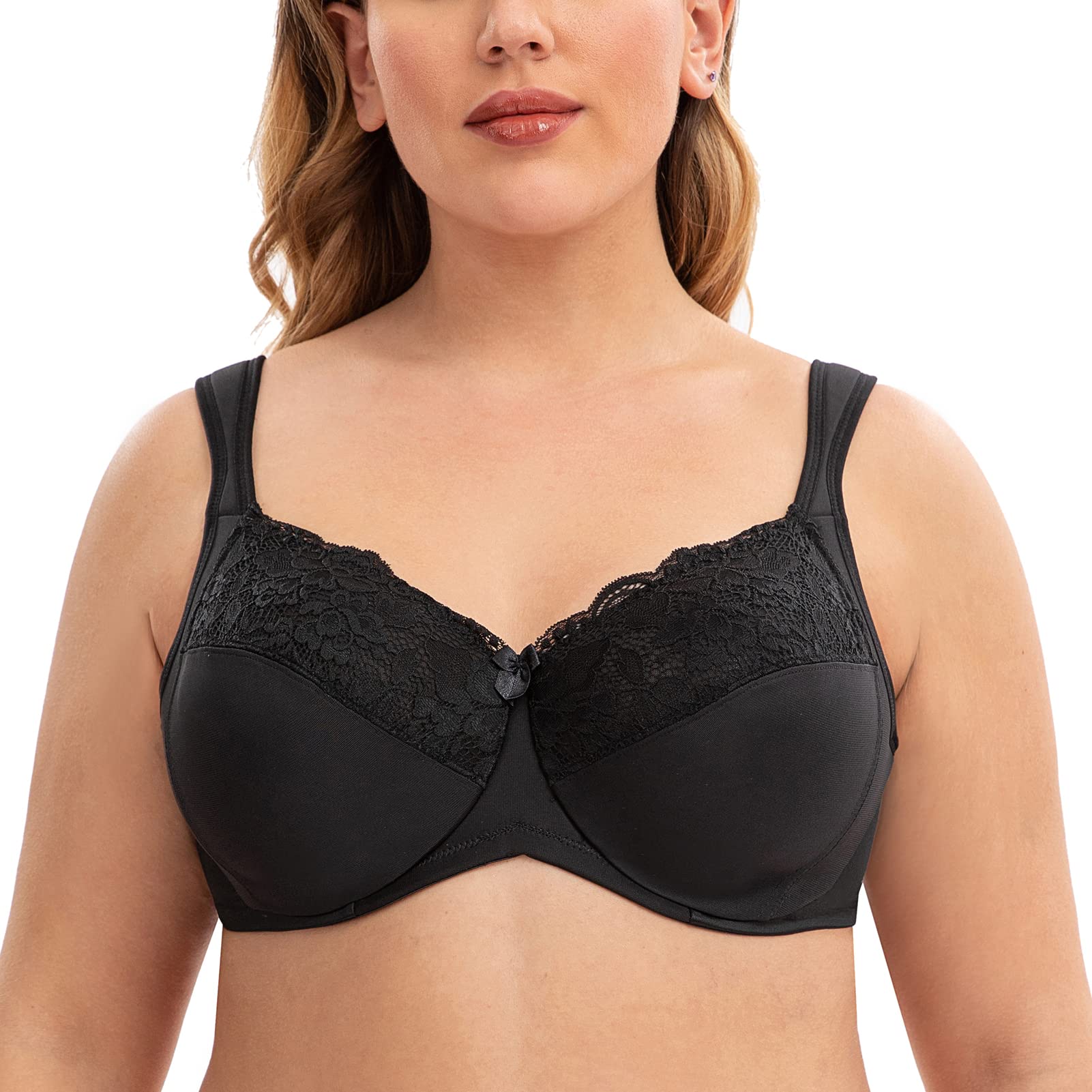 CASOLACE Women's Full Coverage Plus Size Lace Seamless Underwire Minimizer Bras - Comfortable Support for Everyday Wear & Special Occasions