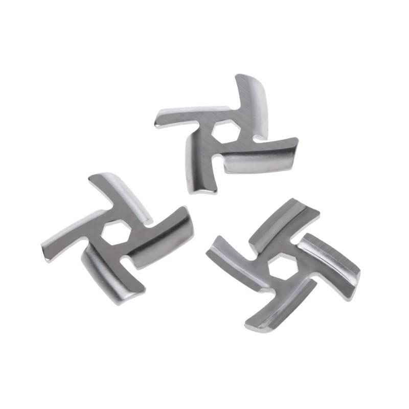 3-Piece Stainless Steel Type 5 Mincer Knife Set - 4 Blade Hexagon Hole Meat Grinder Replacement Parts - Fits 19QE - Durable & Rust-Proof - Perfect for Home Butchering, Sausage Making & Food Processing