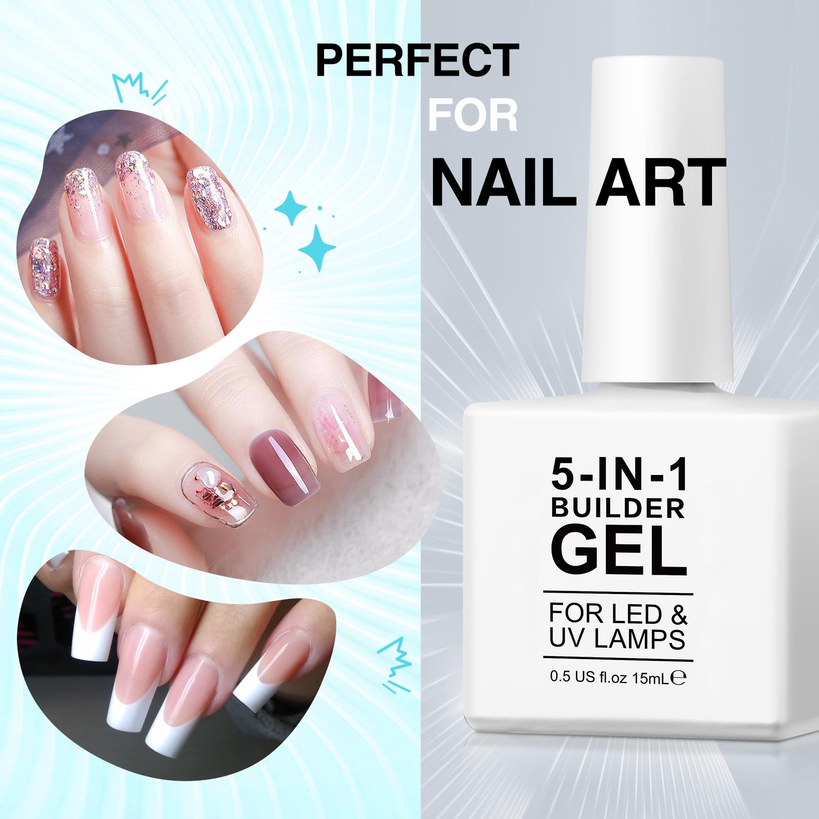RSGRT 5-in-1 Builder Gel for Nails - Clear & Pink UV/LED Nail Strengthener for Professional Manicures | Nail Art Decoration & False Nail Extension Gel | Perfect for Salon, Home DIY & Special Occasion Nail Designs
