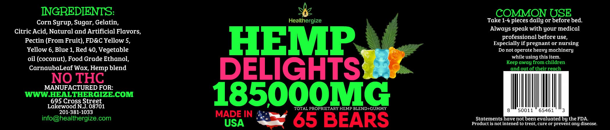 Premium Hemp Gummy Bears for Sleep & Joint Relief - 65ct Natural Hemp Extract Gummies - Fruity Flavored, Made in USA - Supports Back & Knee Pain - Perfect for Nighttime Relaxation & Stress Relief