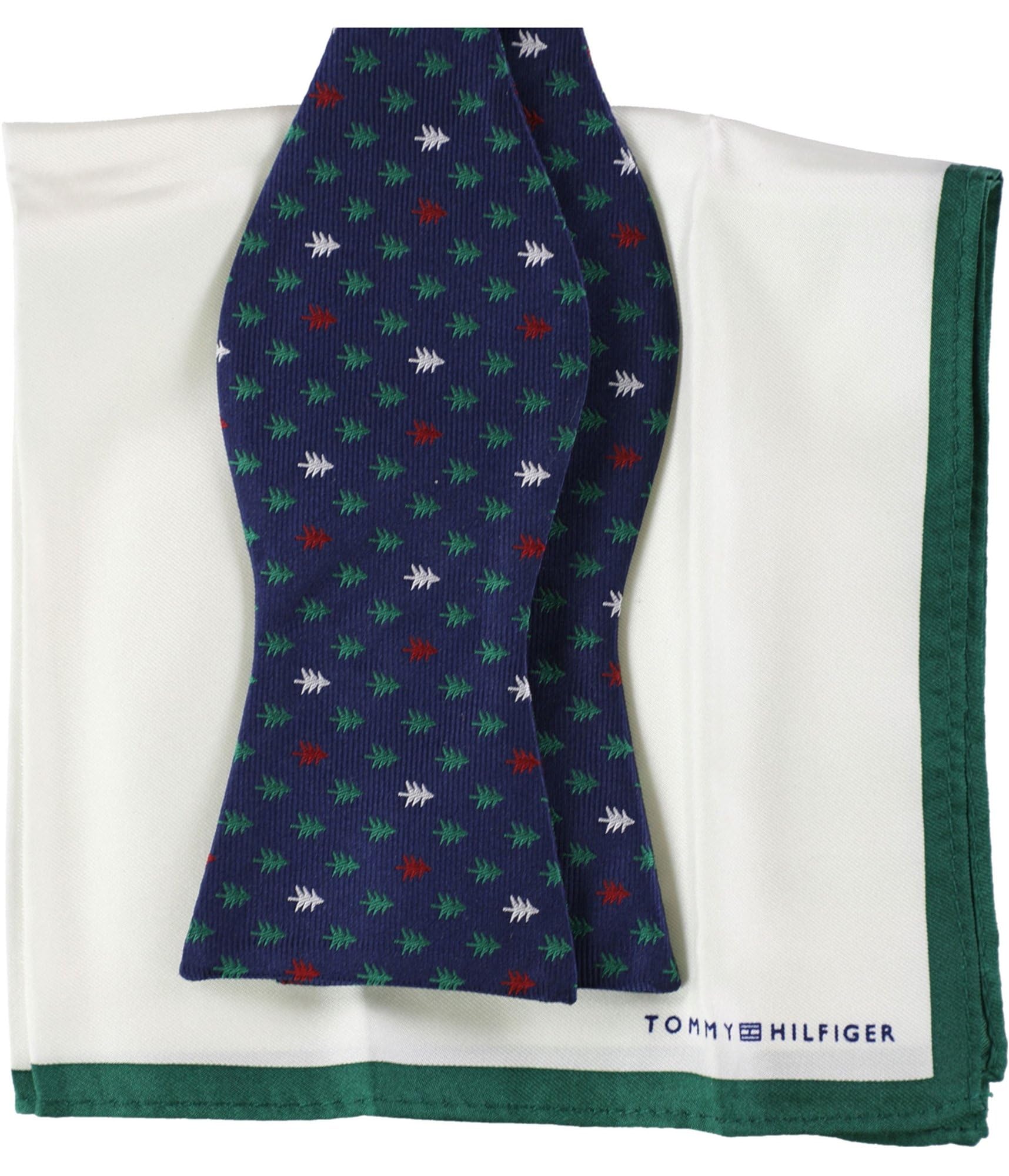 Tommy Hilfiger Men's Blue Tree Pattern Neck Tie Set - Formal Silk Tie for Business, Office & Wedding Attire - One Size Fits All