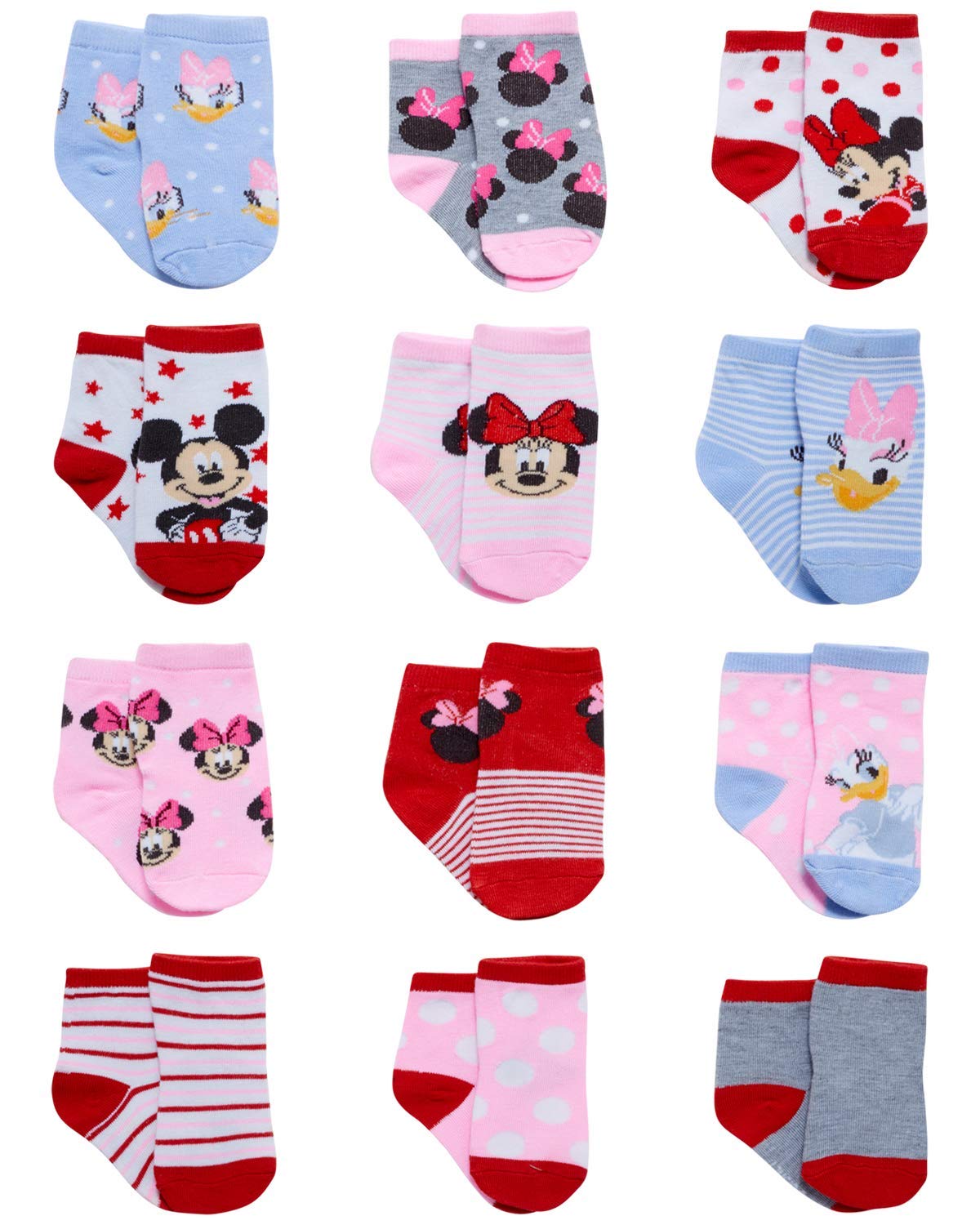Disney Baby Girl Socks 12-Pack - Cute Minnie Mouse, Daisy Duck & Princess Socks for Newborn to 24 Months - Soft Cotton Infant Essentials for Girls - Perfect for Nursery, Gifts & Everyday Wear