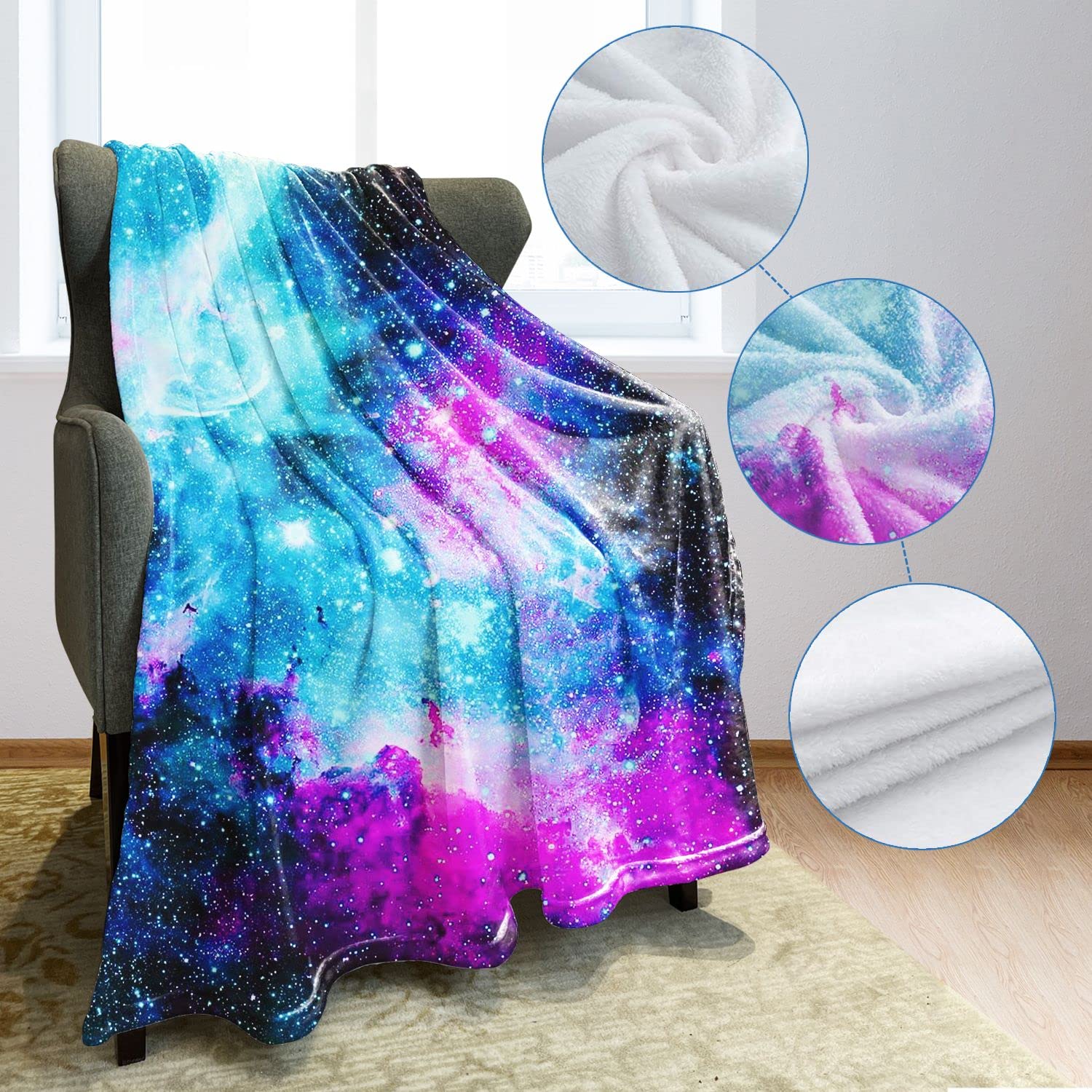 Nebula Galaxy Throw Blanket - Soft Fleece Blanket with Purple Blue Starry Sky Space Design, 50x60 Inches, Warm & Cozy for Sofa, Couch, Bed - Perfect for Stargazing Nights, Movie Evenings & Home Decor