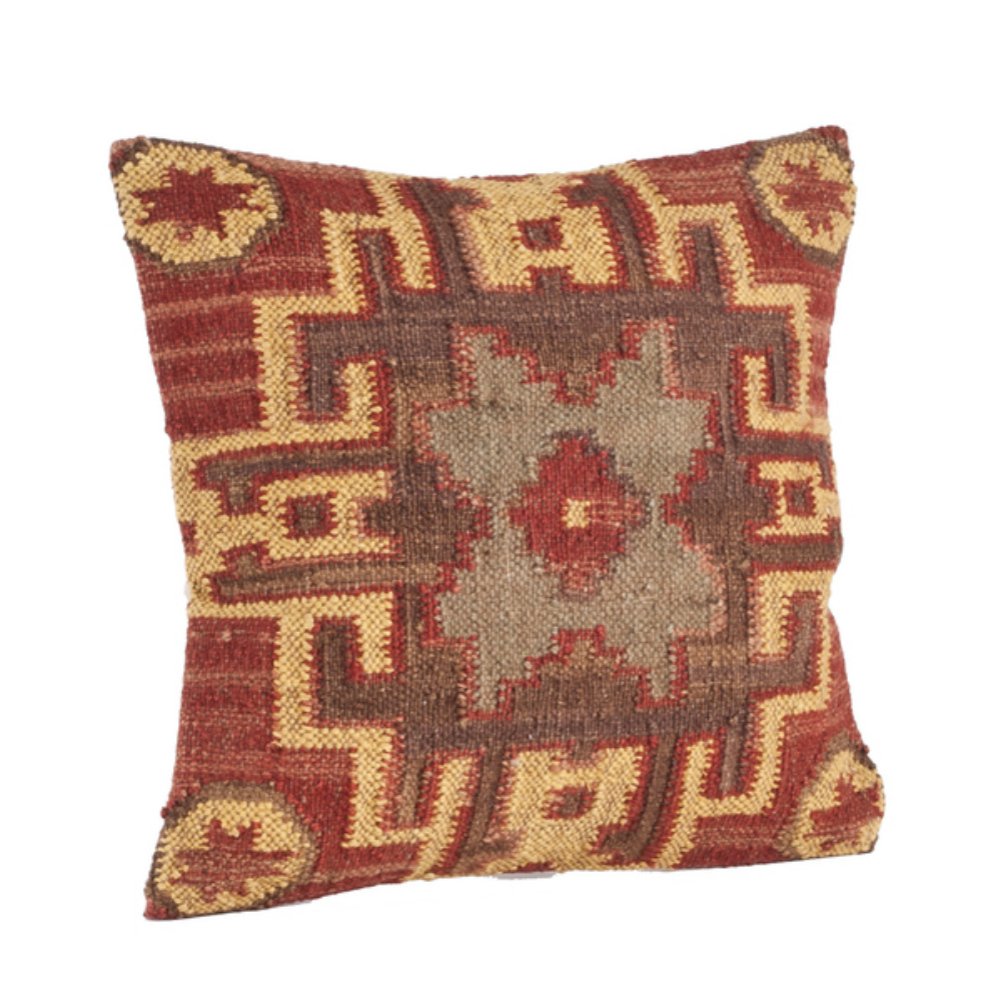 Fennco Styles Kilim Collection Southwestern Embroidered Wool 20x20 Inch Down Filled Throw Pillow with Removable Cover & Insert - Multicolor Decorative Cushion for Sofa, Bed, Living Room - Perfect for Boho, Farmhouse & Southwest Home Decor