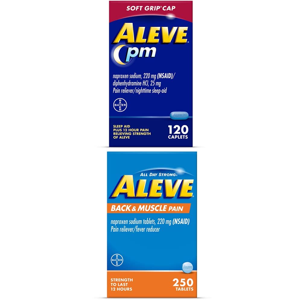 Aleve PM Naproxen Sodium Caplets 120 Count - Back & Muscle Pain Relief with Sleep Aid | 250mg Naproxen for Nighttime Pain & Restful Sleep | Ideal for Arthritis, Joint Pain & Insomnia Relief