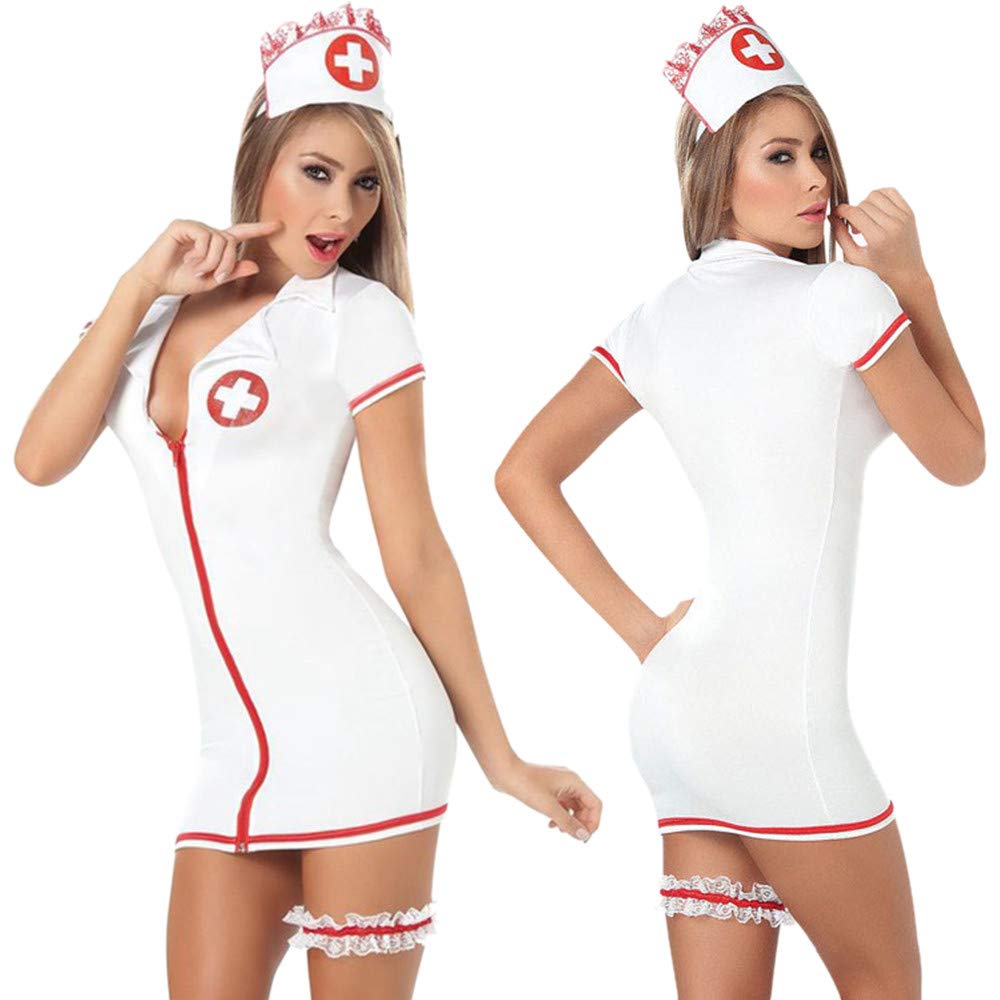 AMhomely Sexy Nurse Costume for Adults - Role Play Outfit, Lingerie & Fancy Dress for Halloween, Cosplay, Bachelorette Party & Romantic Nights
