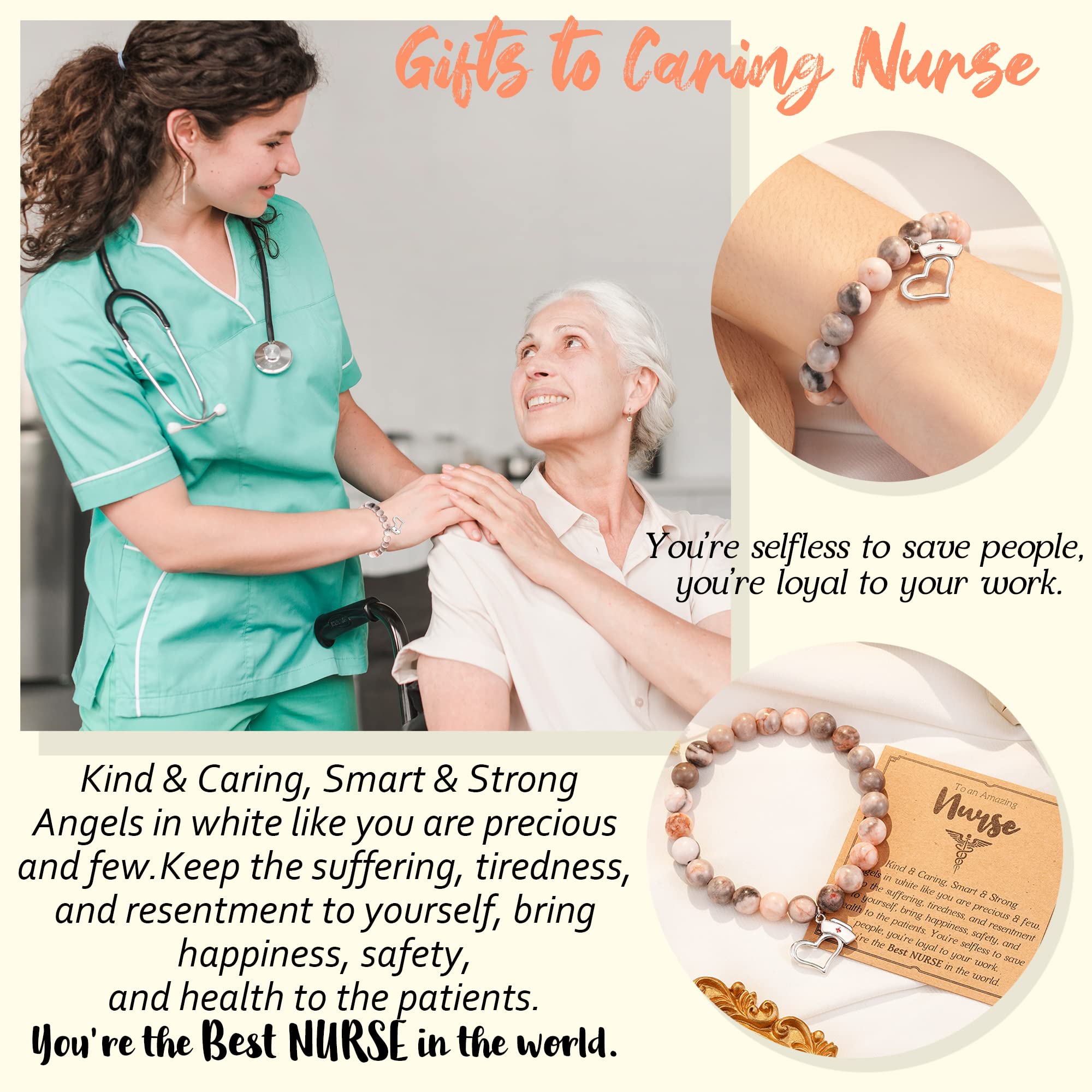 Natural Stone Nurse Bracelet for Women - Thoughtful Nursing Student & Nurse Practitioner Graduation Gift - Perfect for Appreciation, Birthday & Special Occasions