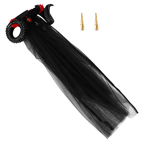Beavorty Women's Gothic Rose Horn Headband - Elegant Cosplay Veil Headpiece for Women | Perfect for Halloween, Renaissance Fairs, LARP & Gothic Fashion Accessories