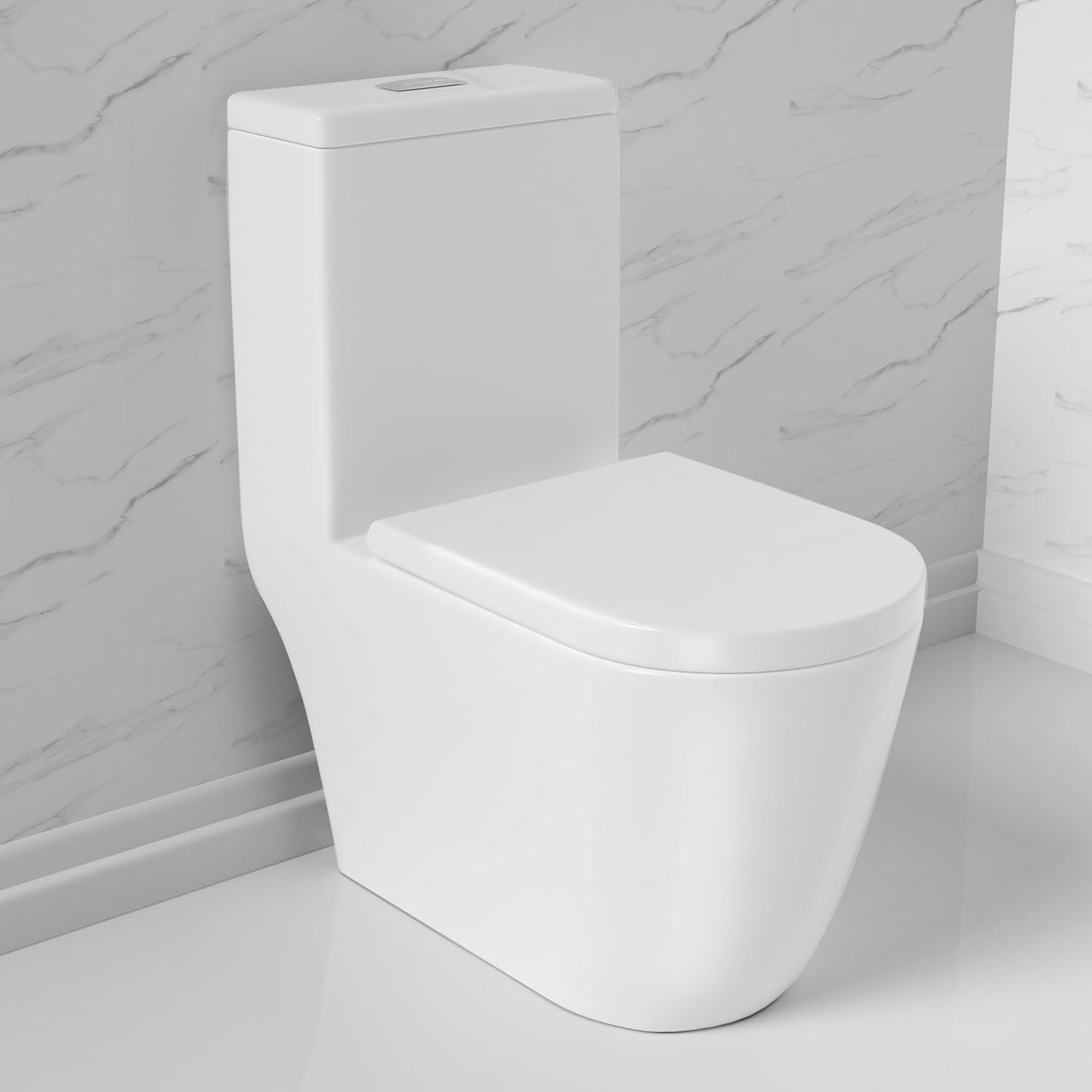 WinZo WZ5211 One Piece Toilet with Dual Flush & Soft Close Seat - White Wall Mounted Horizontal Back Outlet for Basement Bathroom | Space Saving Design for Small Bathrooms & Powder Rooms