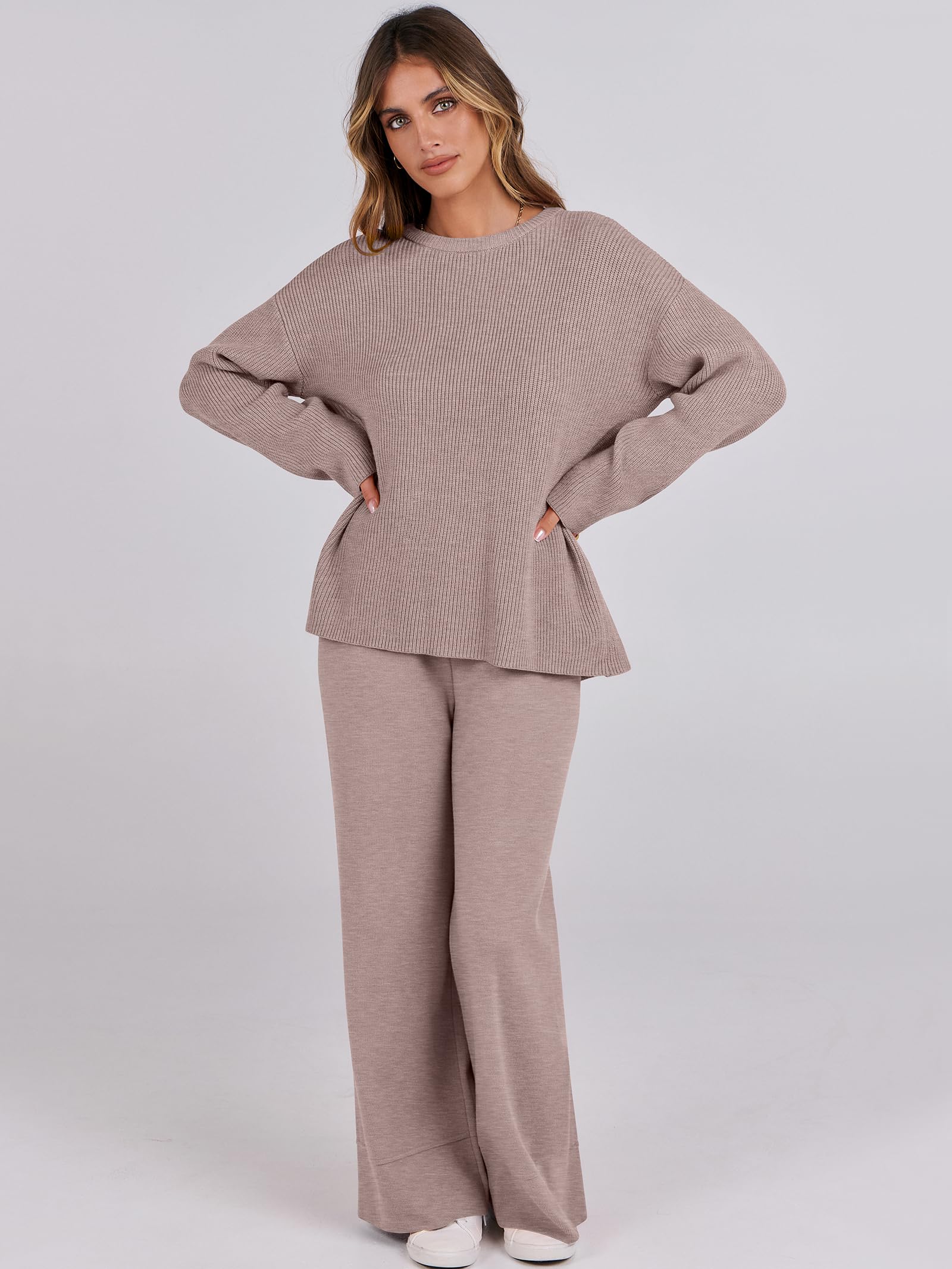 ANRABESS Women's Two Piece Outfits - Soft Sweater Lounge Sets with Pullover Top & Wide Leg Pants, Casual Matching Set for Fall 2024 | Cozy Homewear, Loungewear & Street Style Outfits