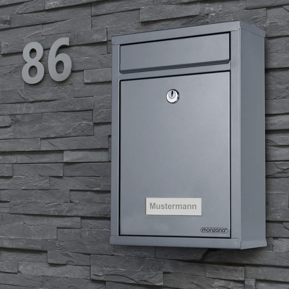 MONZANA® Wall Mounted Mailbox - Silver Steel Lockable Letter Box with 2 Keys & Nameplate - Perfect for Home, Office, and Apartment Security