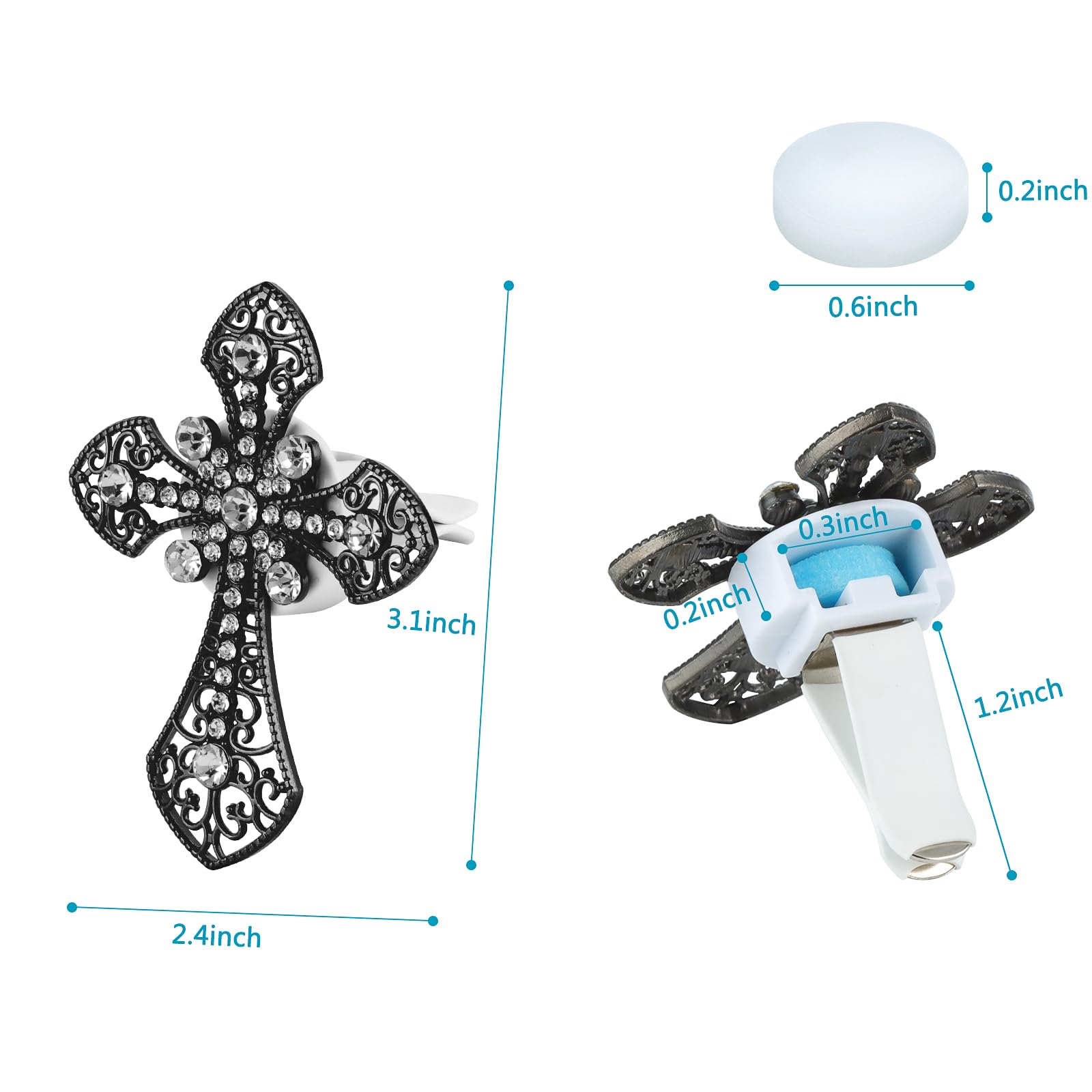 Elegant Car Air Freshener - Classic Metal Cross Design with Bling Diamonds for Auto AC Vent | Black Scented Perfume Clip | Perfect for Vehicles, Offices & Home Decor