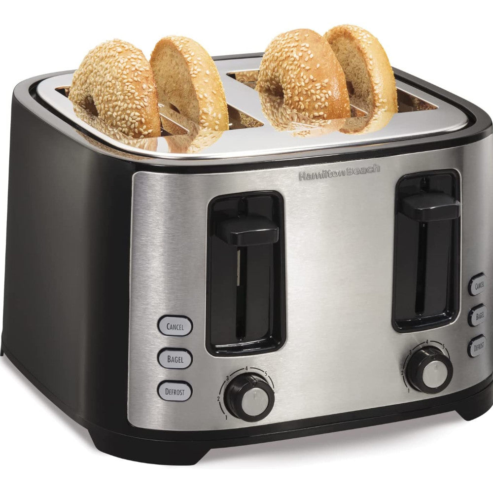 Hamilton Beach Extra Wide 4-Slot Toaster with Defrost & Bagel Functions (Model 24633C) - Perfect for Breakfast, Bagels & Frozen Foods