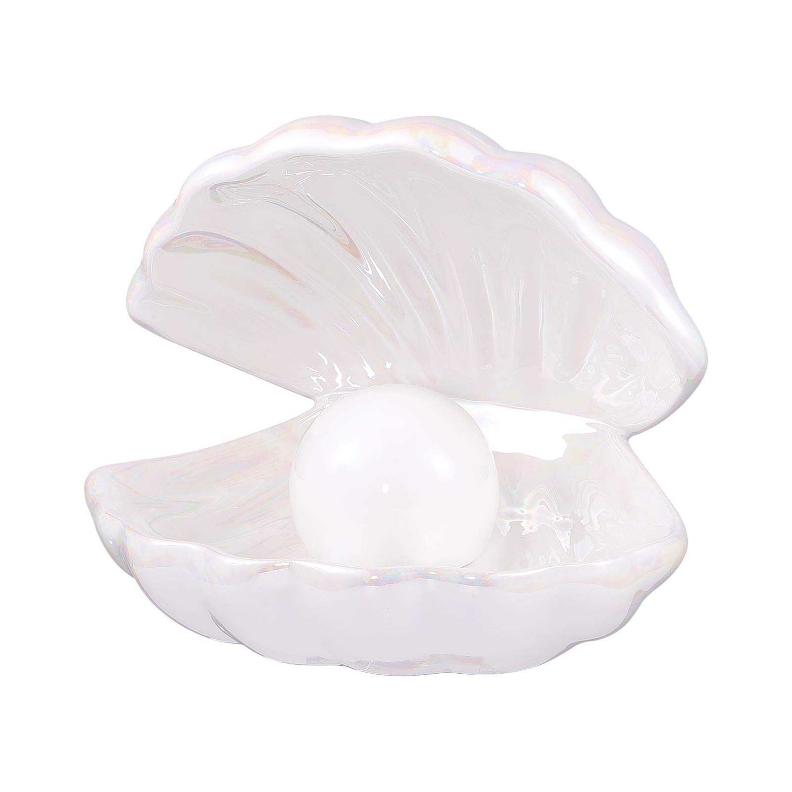 BESPORTBLE Ceramic Shell Pearl Design Night Light - Elegant Desktop & Bedside Lamp for Home, Bedroom Decor - Perfect for Relaxation & Ambiance (White)