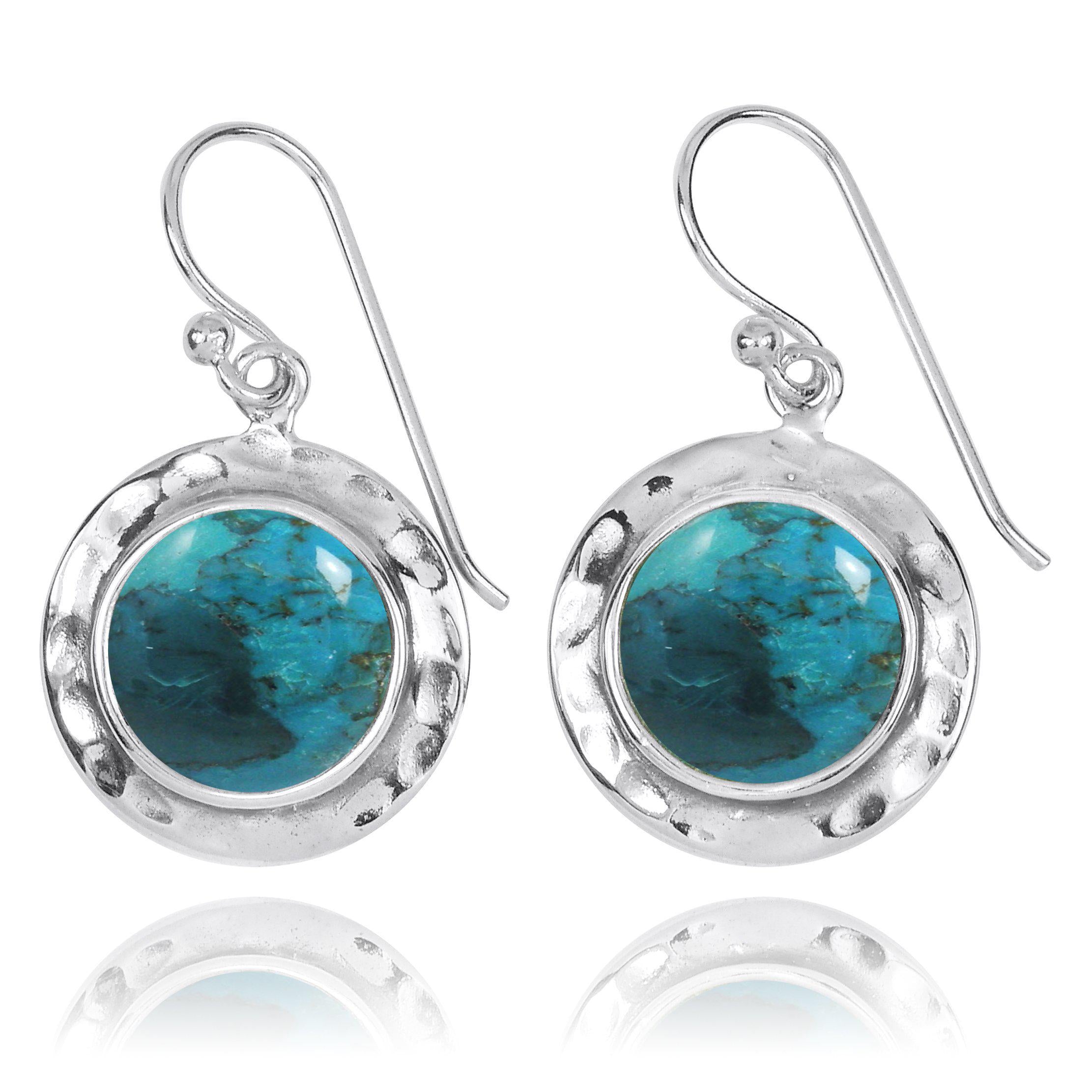 Handmade Compressed Turquoise Oxidized Silver Drop Earrings for Women | Boho Chic Jewelry | Perfect for Parties, Weddings & Everyday Wear