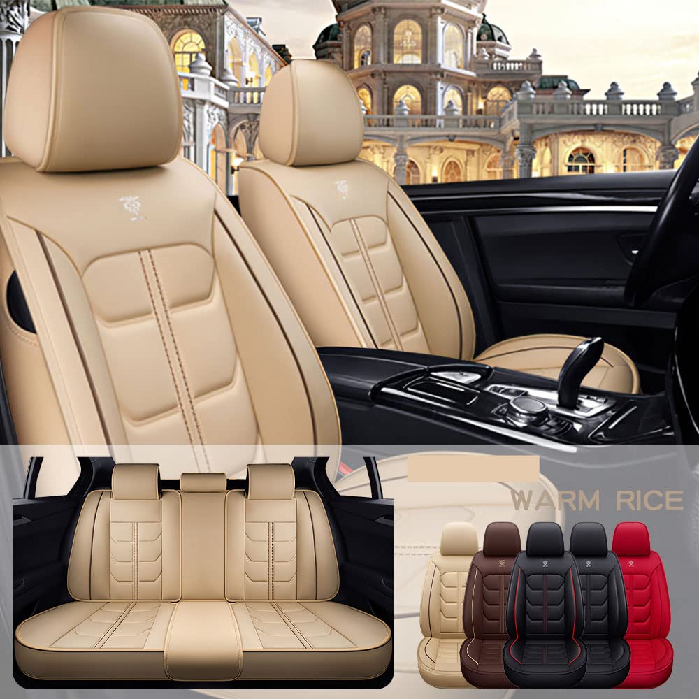 Premium PU Leather Waterproof Car Seat Covers for Cadillac XTS (2005-2023 Models) - Full Set Beige Interior Accessories - Perfect for Road Trips, Daily Commutes & Luxury Protection