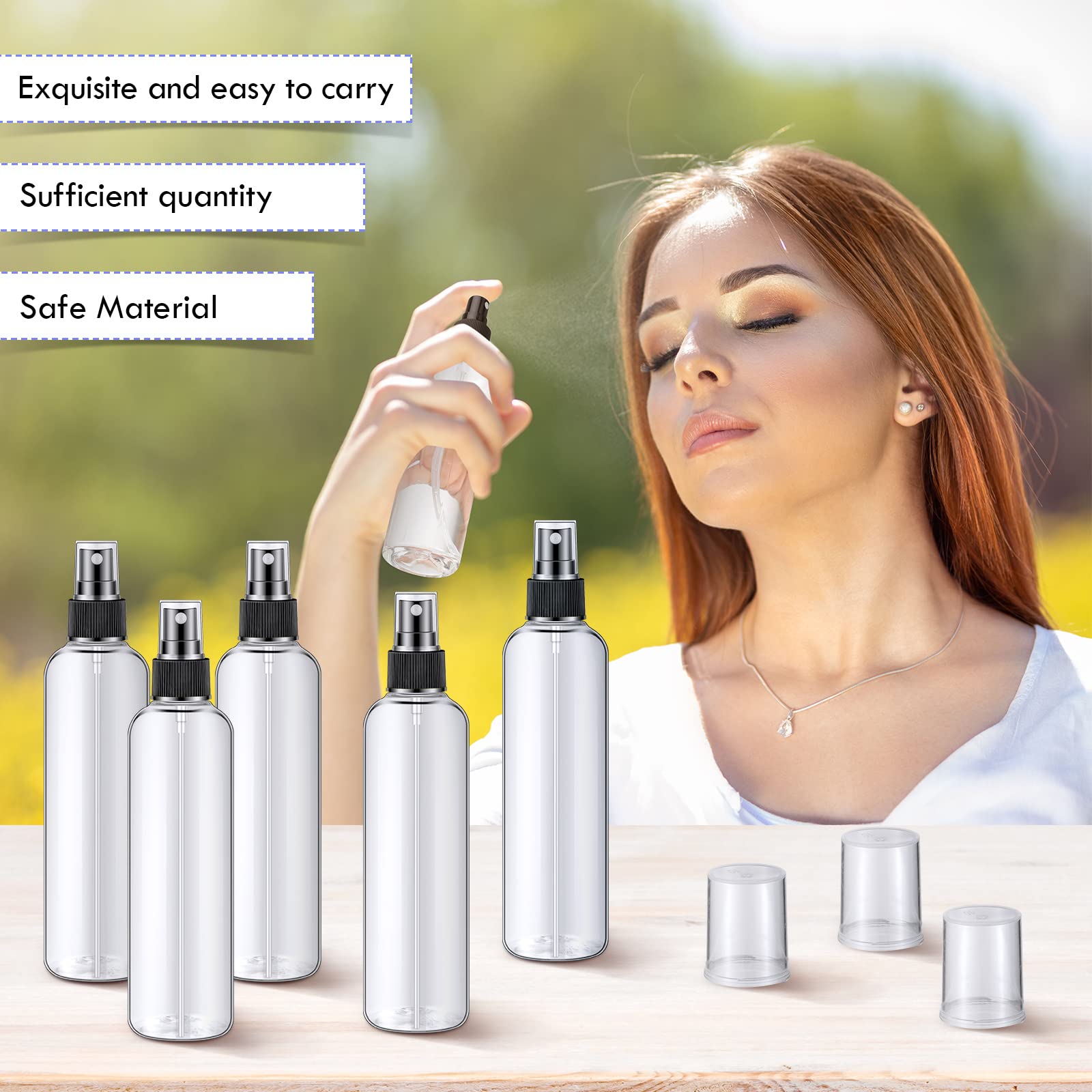 32 Pack 8 oz Fine Mist Spray Bottles - Clear & Black Empty Plastic Refillable Travel Bottles for Perfume, Essential Oils, Hair Care, Skincare | Portable for Home, Gym, Office & Travel Use