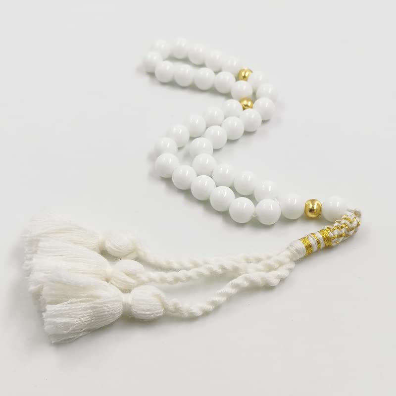 Premium White Ceramic Muslim Prayer Beads with Gold Accents - 8mm x 45 Beads Islamic Tasbih Misbaha Rosary for Ramadan, Eid & Daily Dhikr - Elegant Turkish Tassel Accessory for Prayer, Meditation & Spiritual Gifts