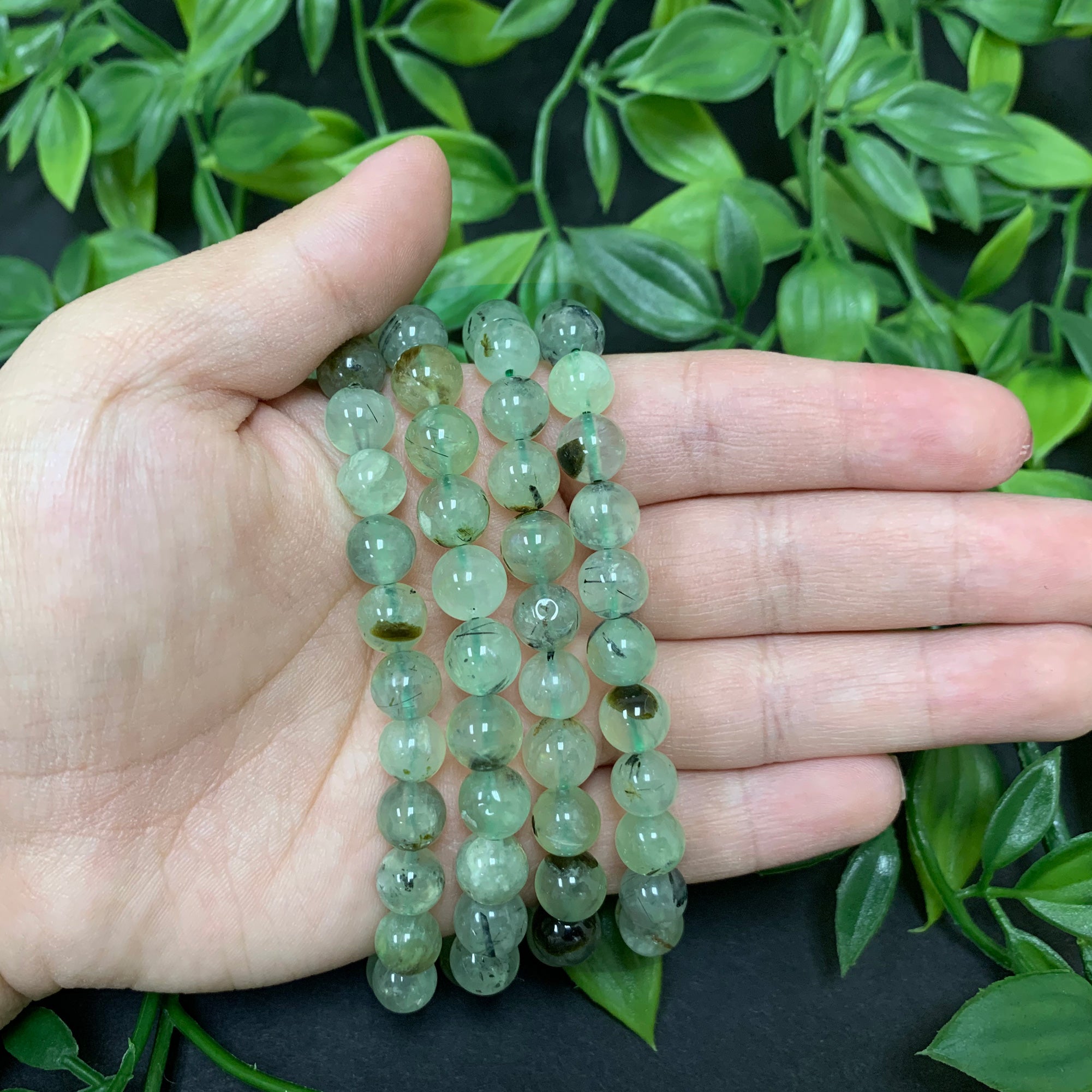 8mm Prehnite Gemstone Round Bead Stretch Bracelet for Men & Women - Handmade Healing Crystal Jewelry for Meditation, Yoga & Positive Energy