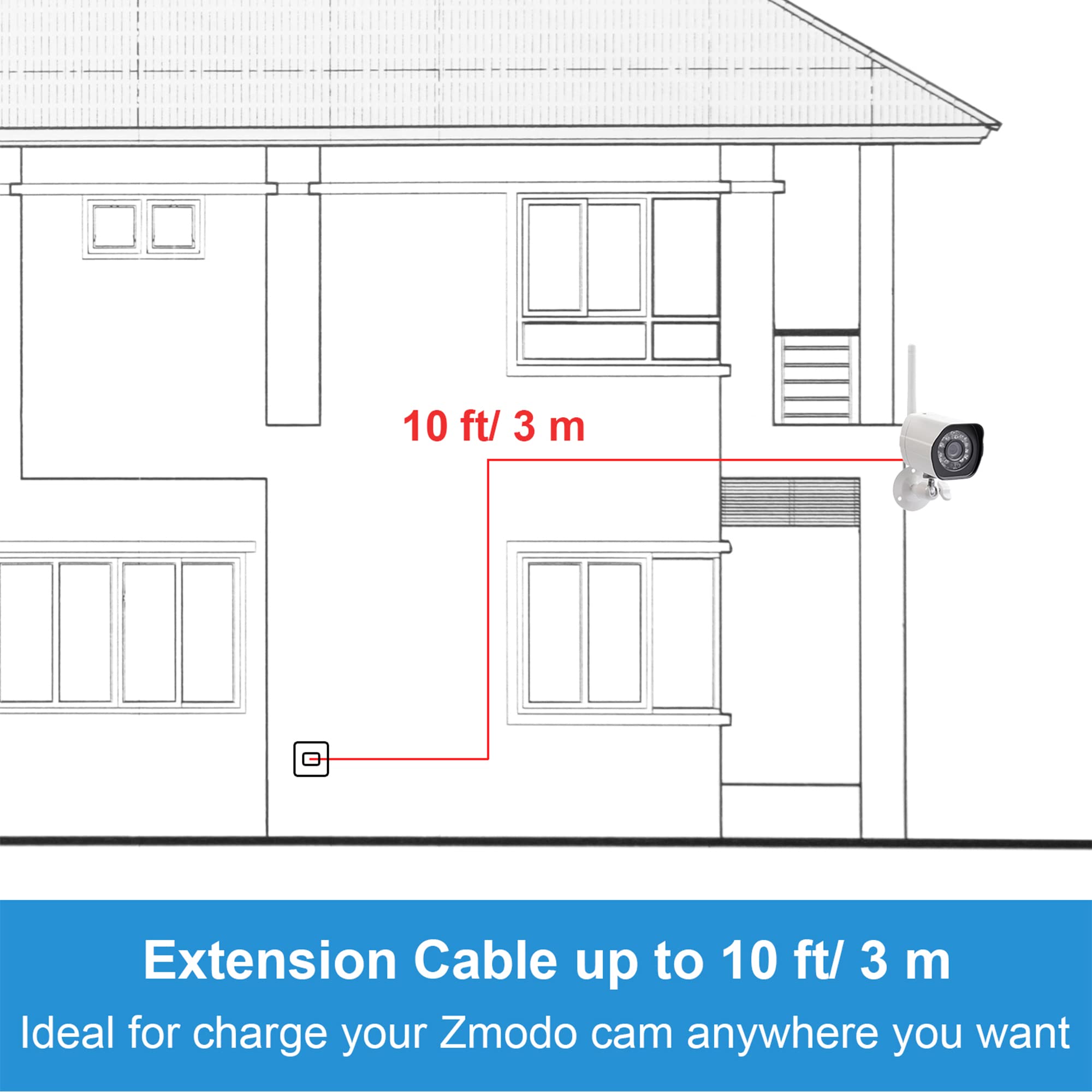 Sumind 4-Pack 10ft Micro USB Extension Cable - for Wireless Security Cameras & Charging