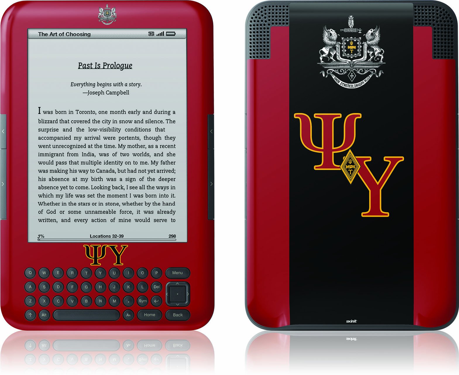 Skinit Protective Skin Cover for Kindle Keyboard (3rd Generation) - Psi Upsilon Design | Durable Vinyl Decal for E-Reader Protection | Perfect for College Students & Book Lovers