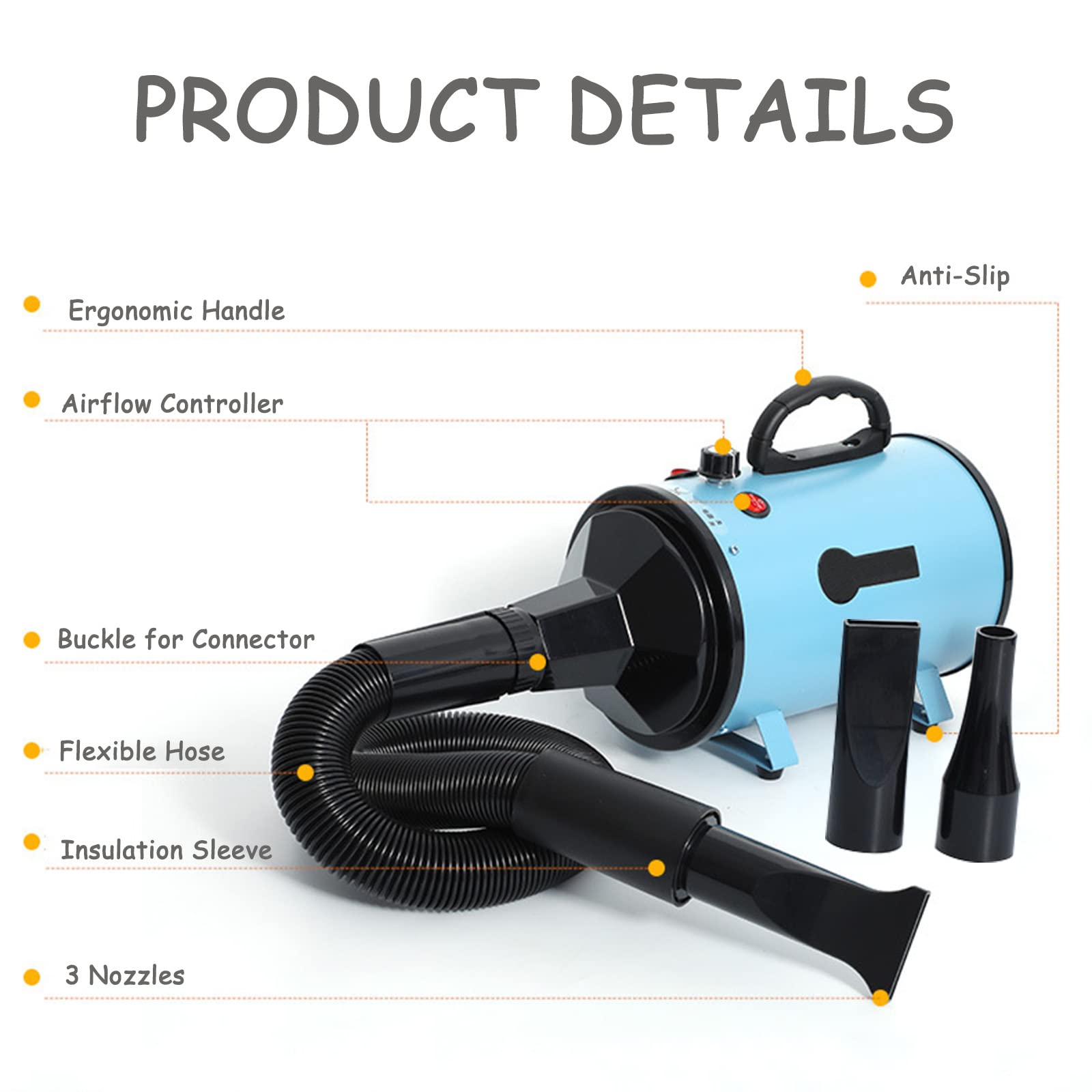 Pet Dryer for Dogs & Cats - High Velocity Grooming Blower with Adjustable Speed & Noise Reduction - Quick Drying After Bath for Small, Medium & Large Pets - Perfect for Home Grooming & Professional Pet Salons