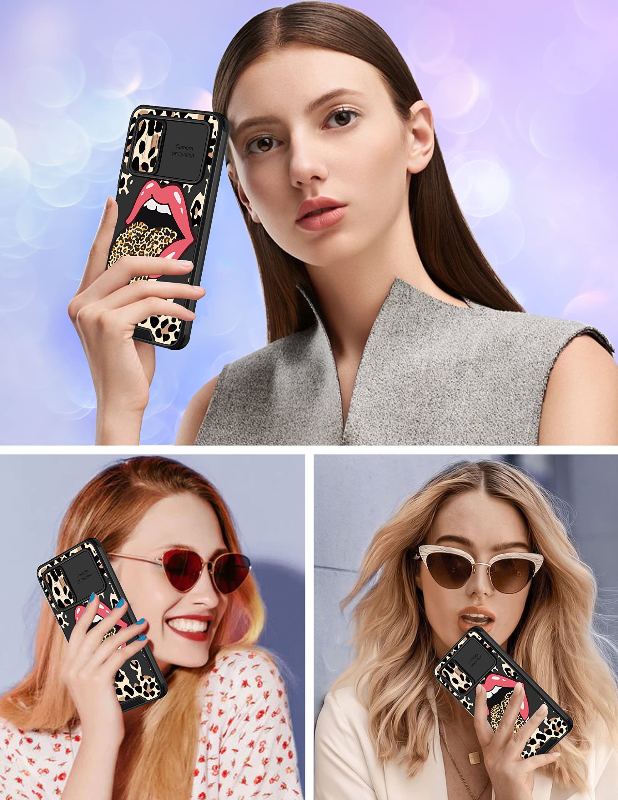 Goocrux Samsung Galaxy A03S Case - Cute Cheetah Print Phone Cover with Slide Camera Cover | Animal Design Protective Case for Women & Girls | Fashionable 6.5