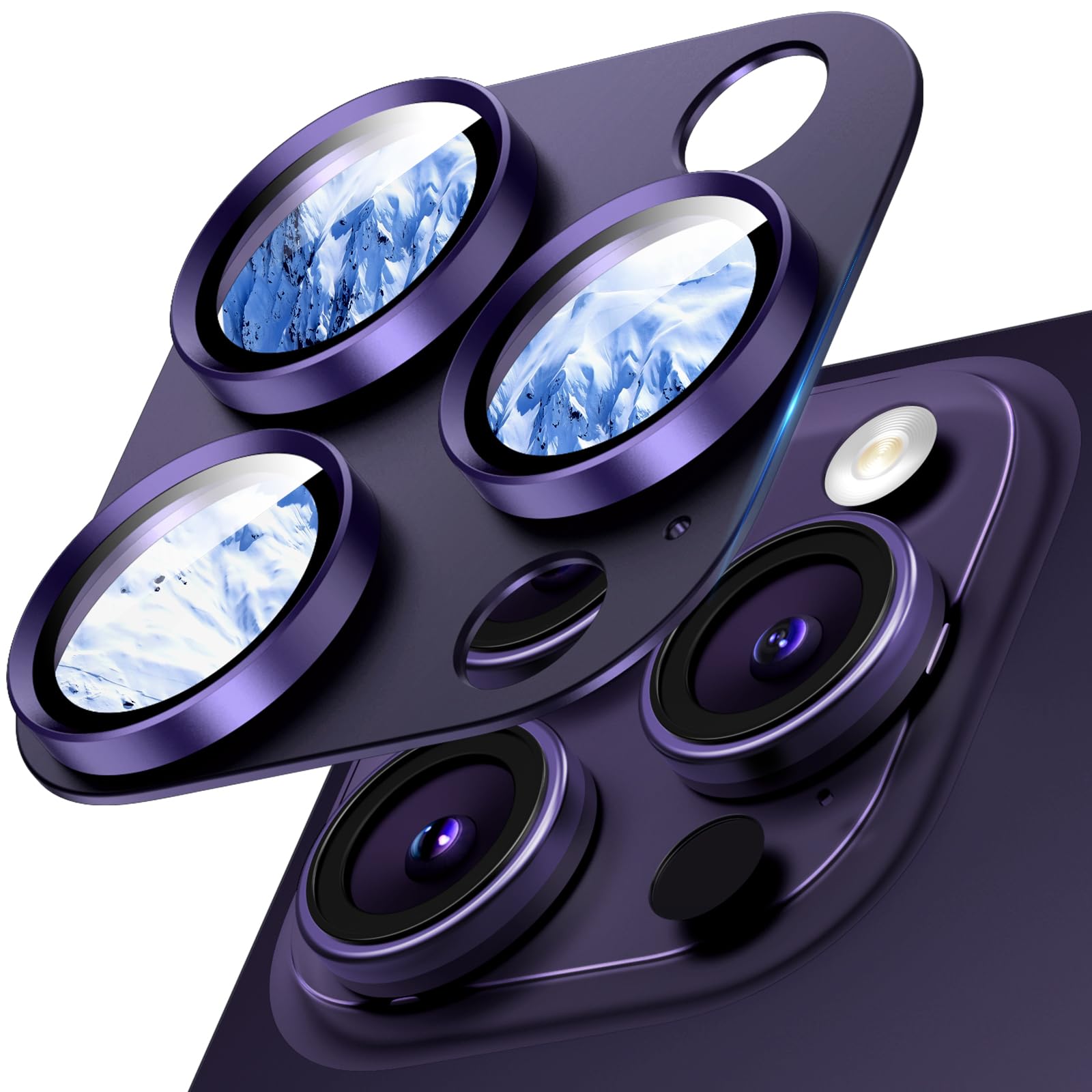 Premium Sapphire Glass Camera Lens Protector for iPhone 16 Pro Max/16 Pro/15 Pro Max/15 Pro/14 Pro Max/14 Pro - Aluminum Alloy Case-Friendly Cover in Deep Purple - Perfect for Outdoor Adventures & Travel Photography
