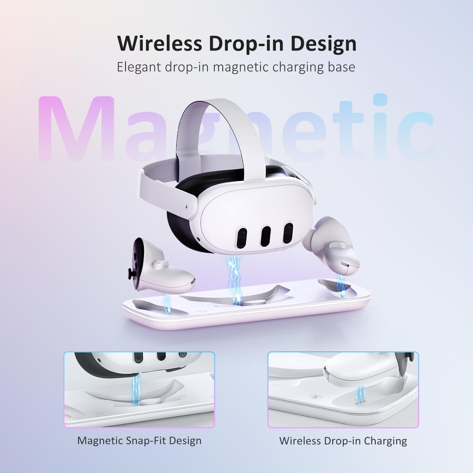 NexiGo 3rd Gen VR Charging Dock for Meta Quest 3 & Oculus Quest 3 - White LED Charging Station with 2 Rechargeable Batteries & USB-C Cable - Perfect for Gaming, VR Streaming & Home Display