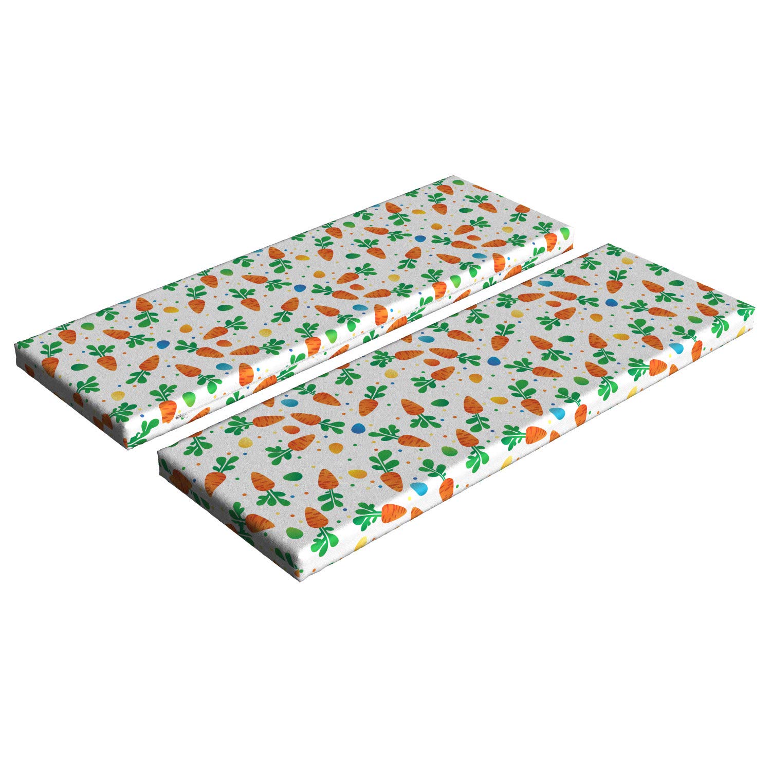 Ambesonne Easter Bench Cushion Set of 2 - Minimalist Orange Carrots & Colorful Polka Dot Eggs Design - Standard Size Foam Seat Pads with Decorative Covers - Perfect for Spring Decor, Outdoor Patio, and Indoor Home Decor