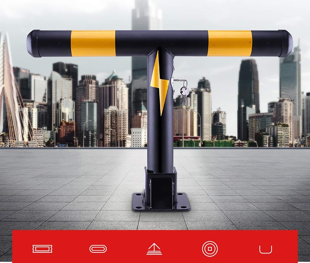 Locking Parking Bollards - Heavy Duty Car Parking Barrier with Reflective Tape - Outdoor Driveway Security Posts for Garages, Lots & Streets