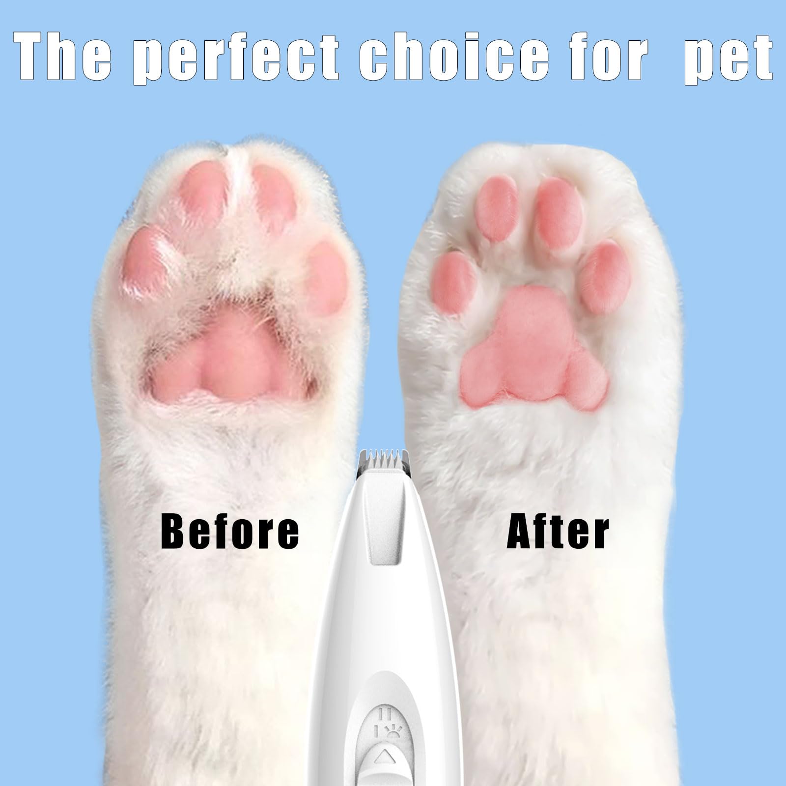 KIKETECH LED Dog Paw Trimmer - Cordless Low Noise Pet Grooming Clippers, Rechargeable Small Area Shaver for Dogs & Cats (Snow White) - Perfect for At-Home Pet Grooming & Paw Care