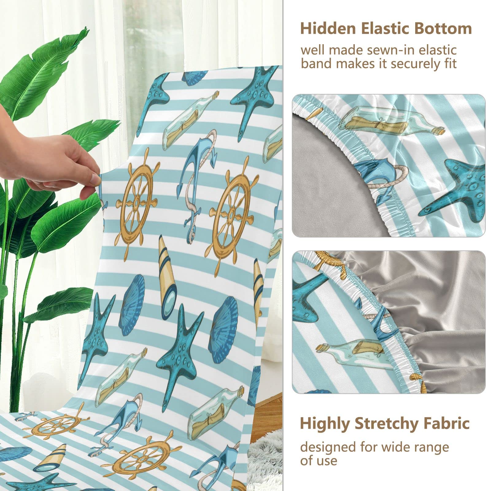 Anchor Teal Starfish Seashell Chair Covers - Washable Dining Room Slipcovers (2-Pack) | Waterproof Seat Protectors for Home, Kitchen, Restaurant & Hotel | Perfect for Coastal Decor & Beach-Themed Events