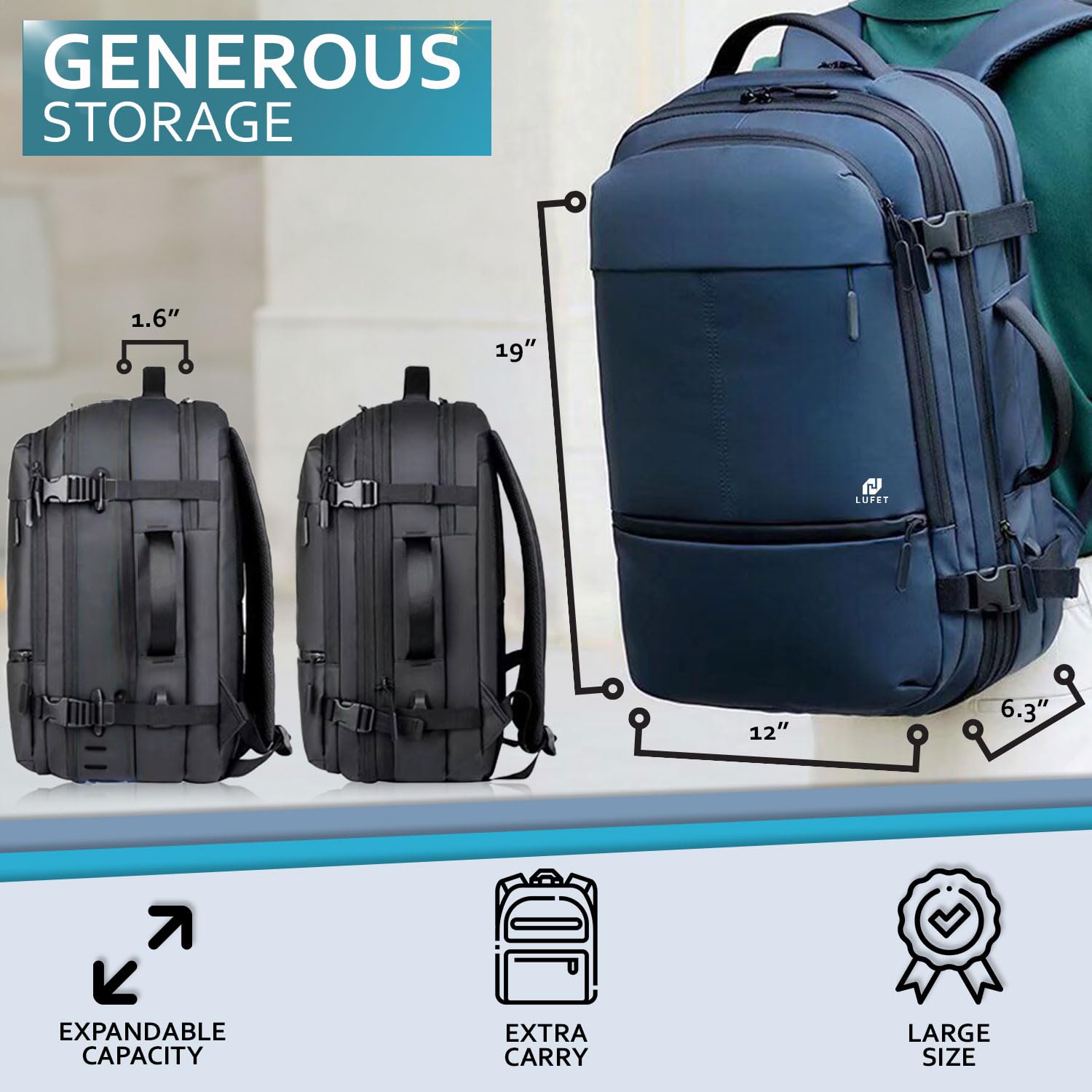 Travel Laptop Backpack for 16' Laptop - Stylish Carry-On Bag for Women & Men, Perfect for College Students, Work, Business, and Everyday Commute